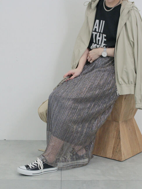 Samansa Mos2 blue「ラメプリーツアソート柄スカート」|スカート|