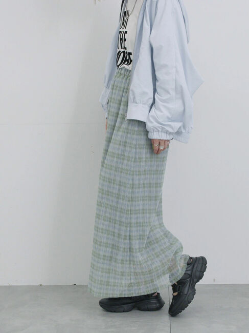 Samansa Mos2 blue「ラメプリーツアソート柄スカート」|スカート|