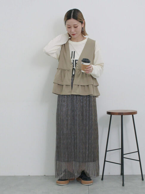 Samansa Mos2 blue「ラメプリーツアソート柄スカート」|スカート|