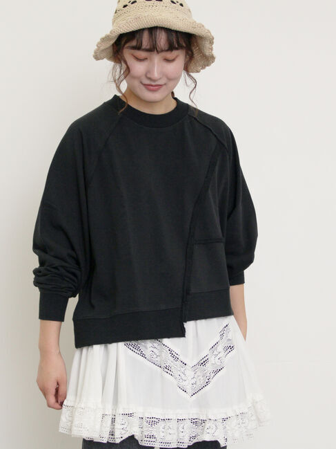 Samansa Mos2「ミニ裏毛ブロッキングショートスウェット」|Tシャツ・カットソー|ブラック