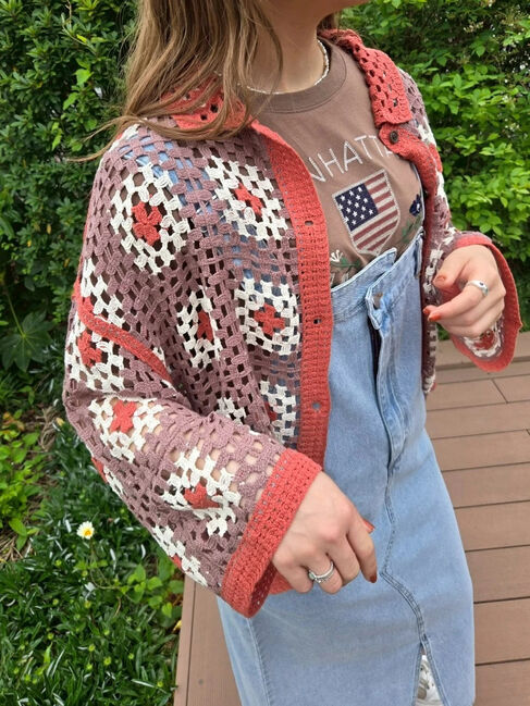 SM2「マシンクロシェニットシャツ」|カーディガン|オレンジ