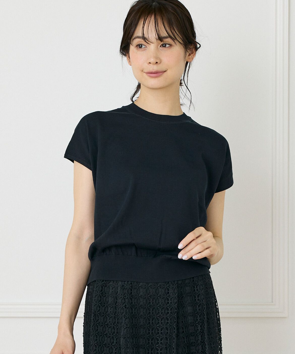 INED「《WEB限定》フレンチスリーブサマーニット」|ニット・セーター|ネイビー