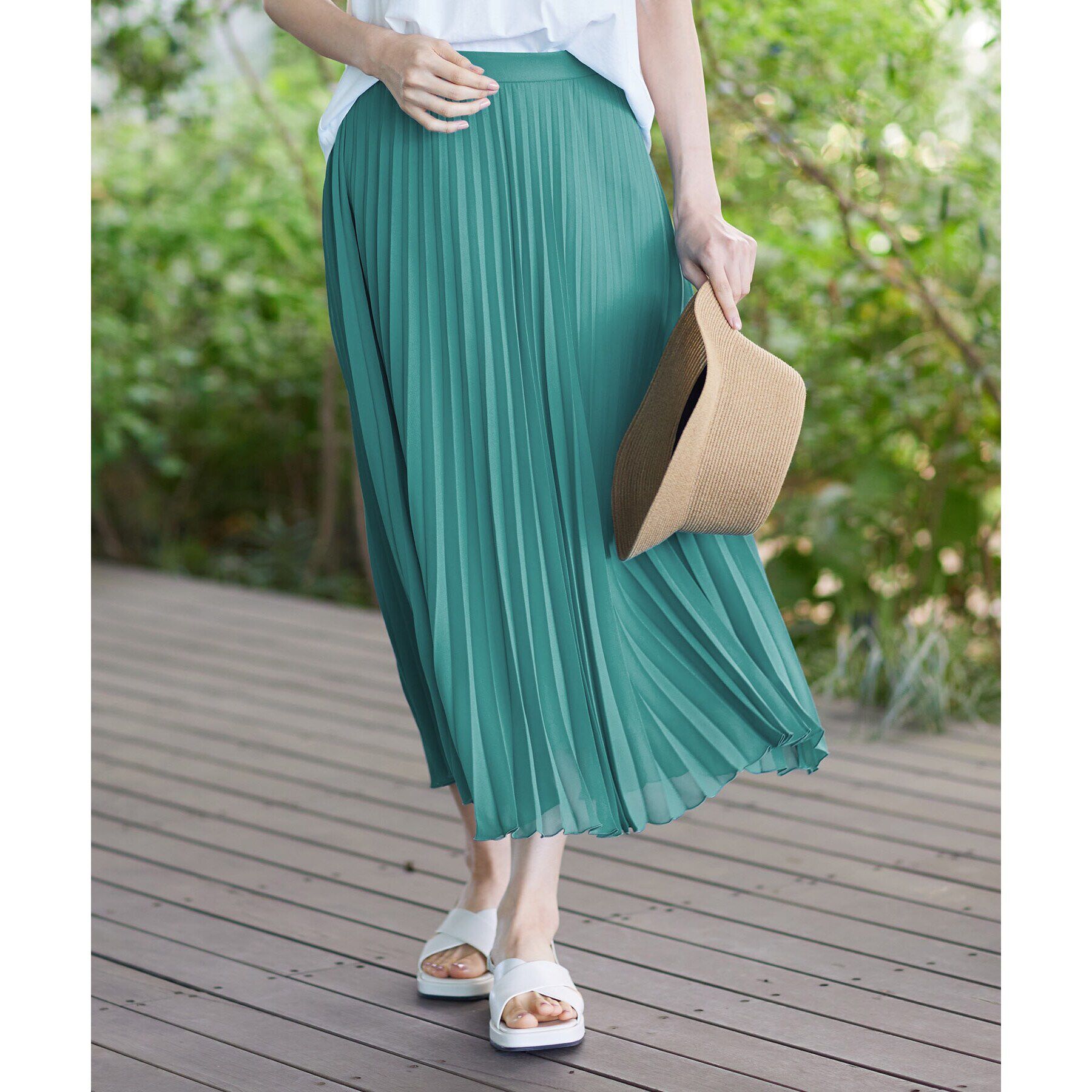 Reflect「【体型カバー／WEB限定カラーあり／手洗い可能】涼しげドライタッチプリーツスカート」|スカート|ブルーグリーン(09