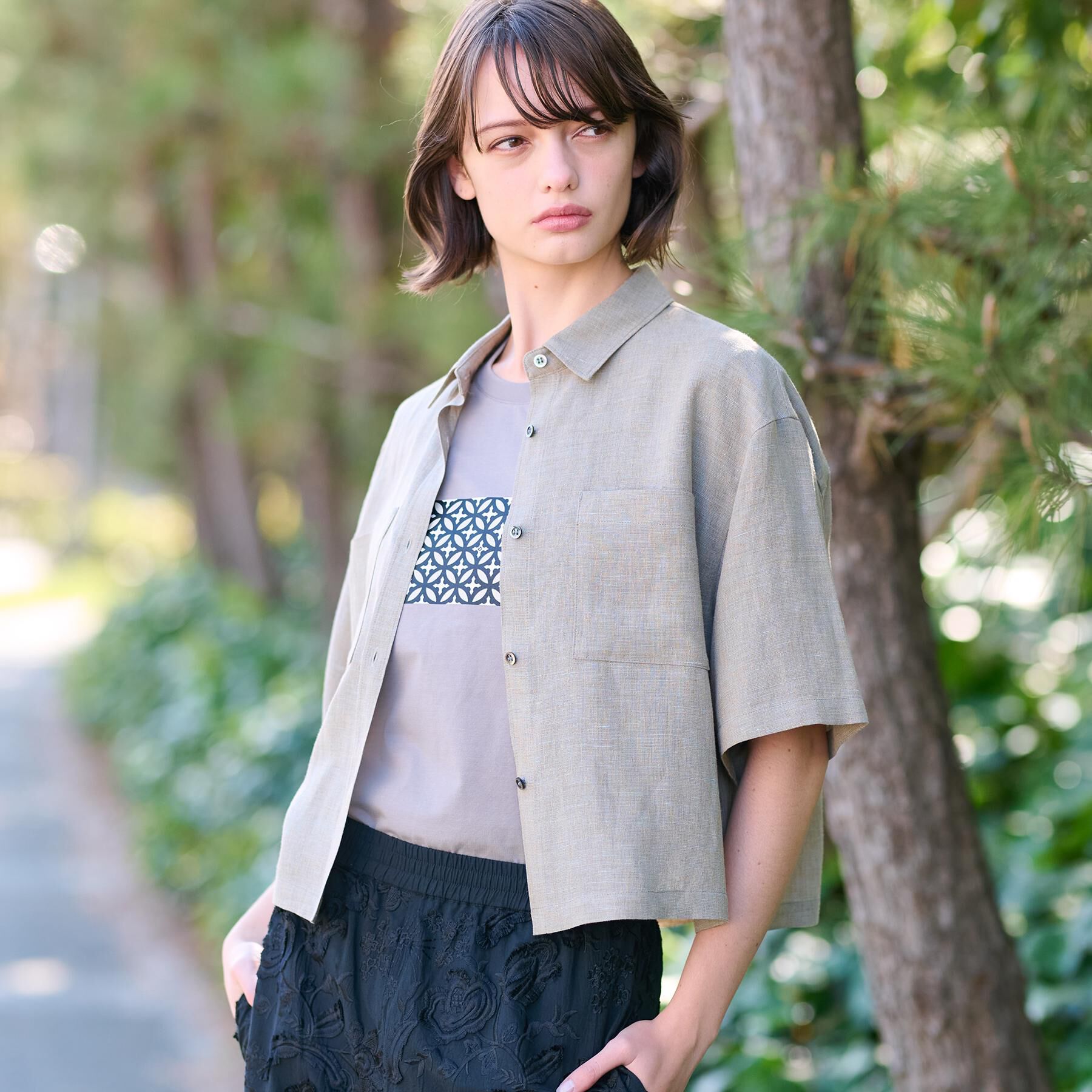 DRESSTERIOR「【トレンド/清涼感】ハーフスリーブクロップドシャツ」|シャツ・ブラウス|