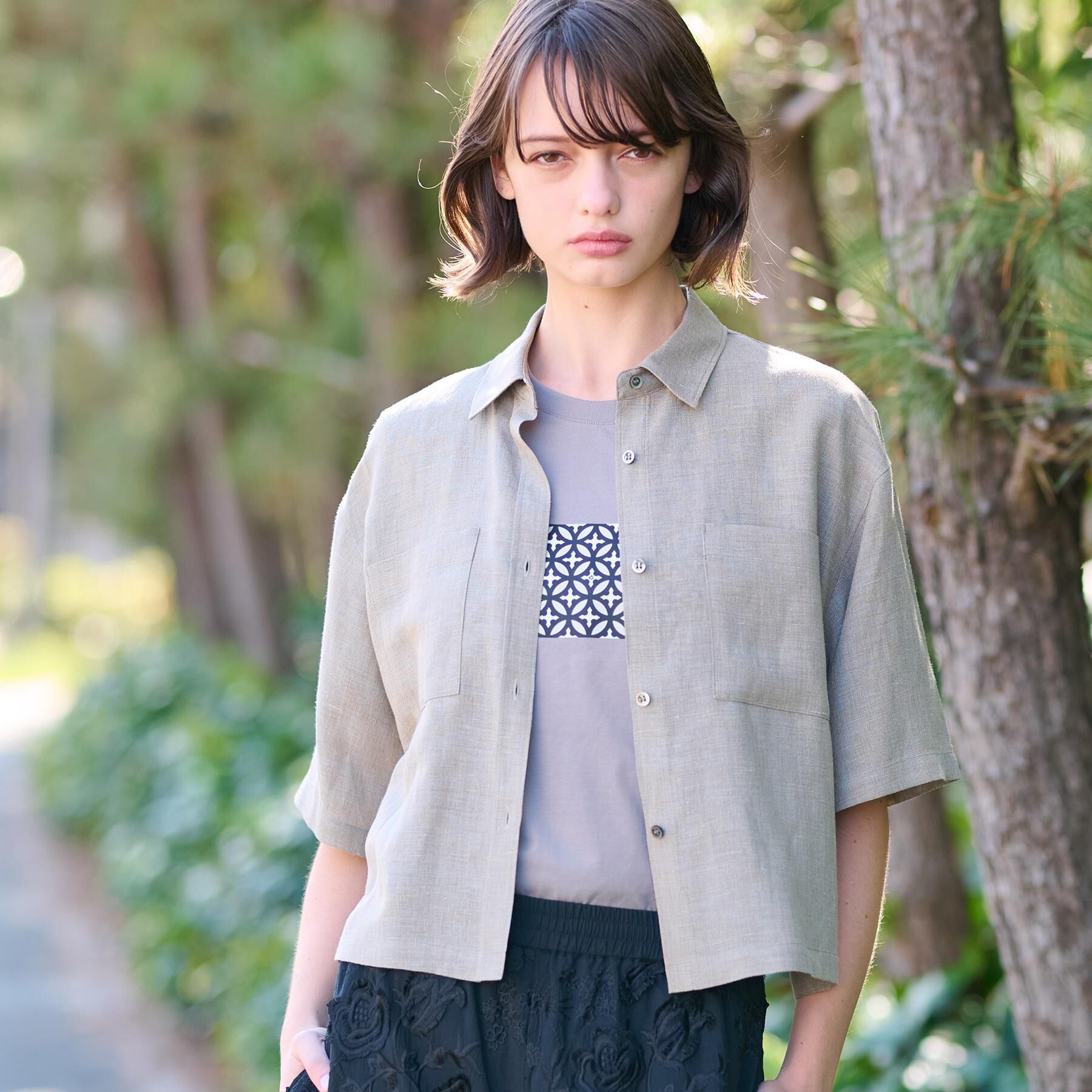 DRESSTERIOR「【トレンド/清涼感】ハーフスリーブクロップドシャツ」|シャツ・ブラウス|