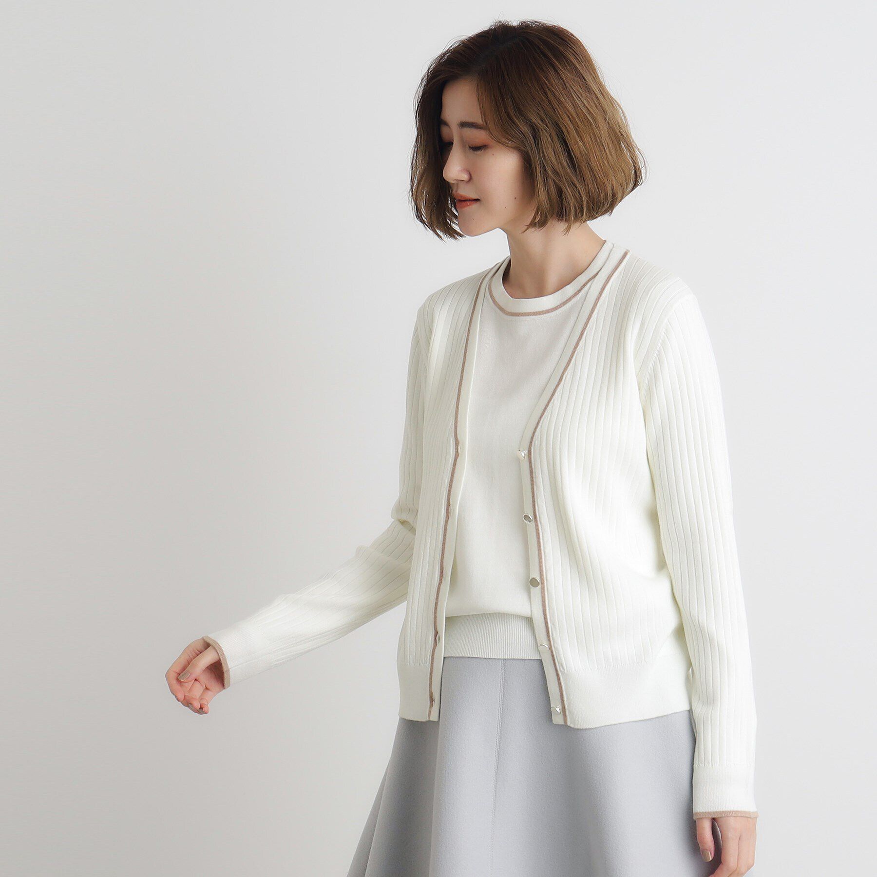 grove「ウール混ラメアンサンブル対応カーディガン」|カーディガン|