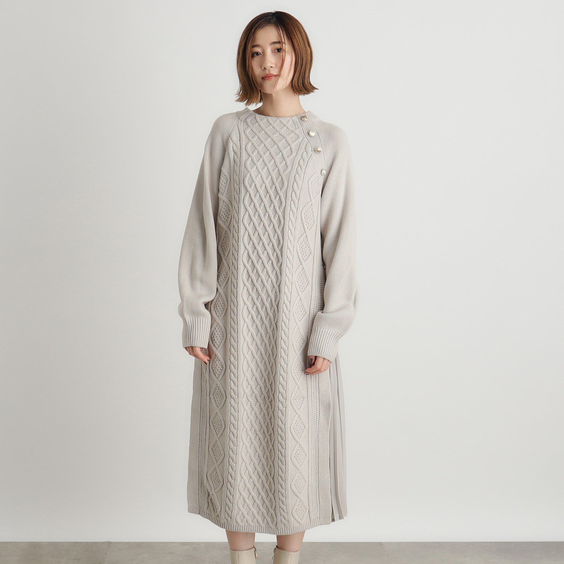 grove「ケーブルサイドプリーツニットワンピース」|ワンピース|