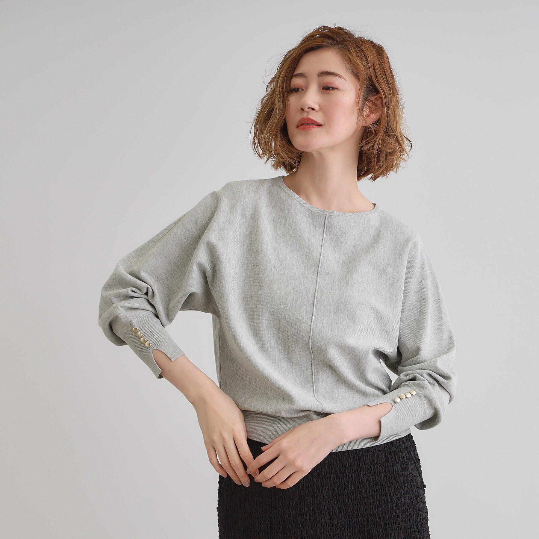 grove「【MW／抗ピル】センターシームドルマンプルオーバー」|ニット・セーター|グレー(012)