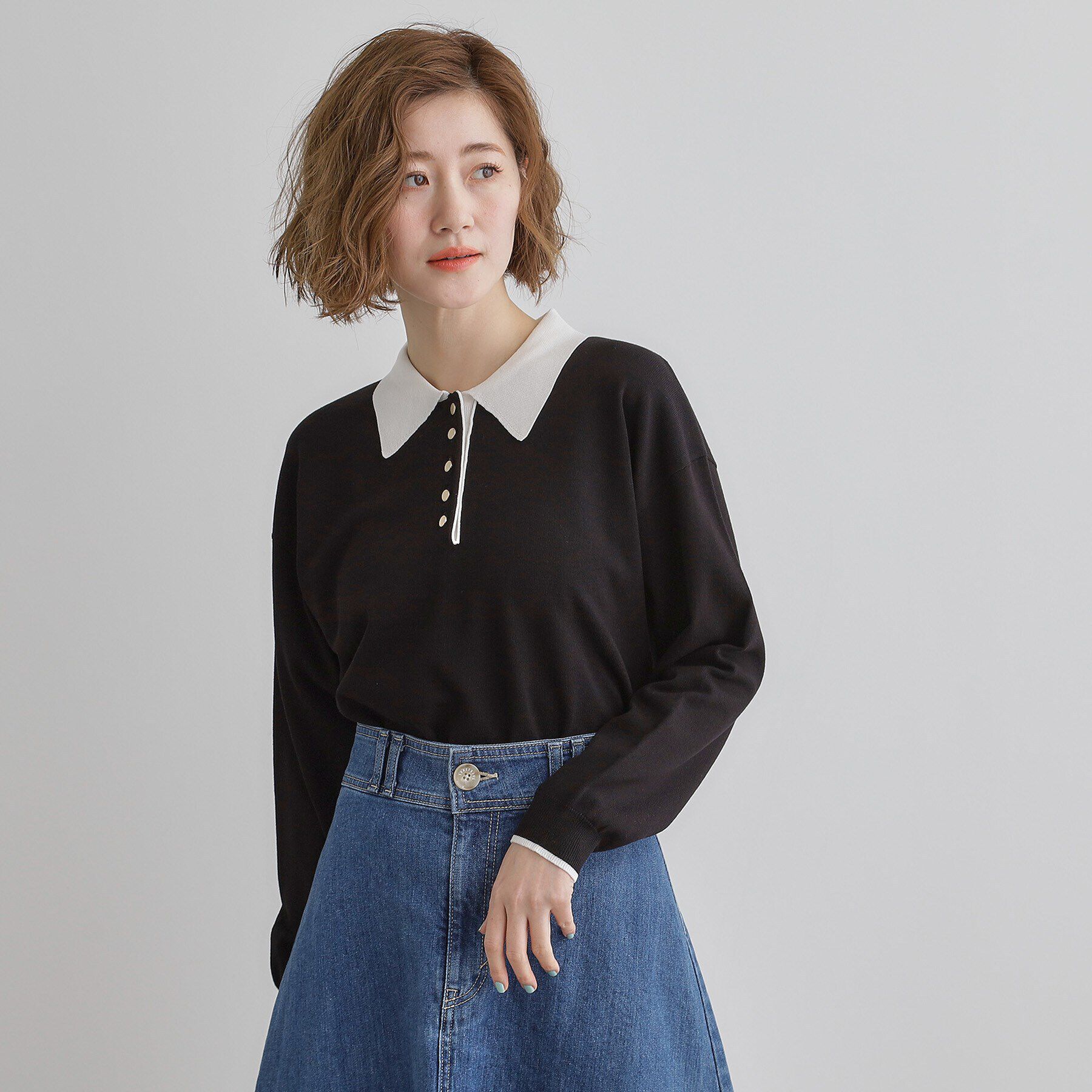 grove「配色ポロニットプルオーバー」|ニット・セーター|