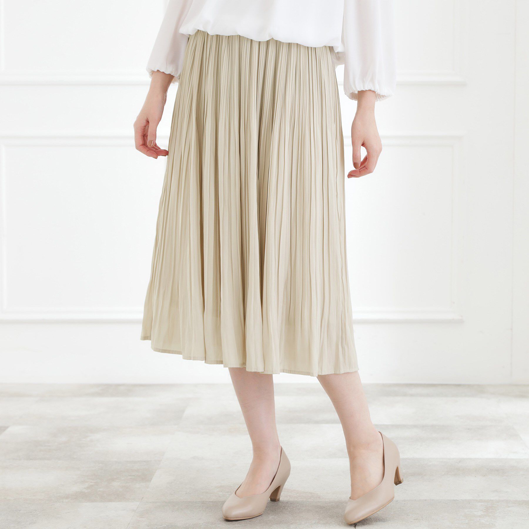 grove「【選べる着丈/ウエストゴム】ヴィンテージサテンプリーツスカート【手洗いOK】」|スカート|