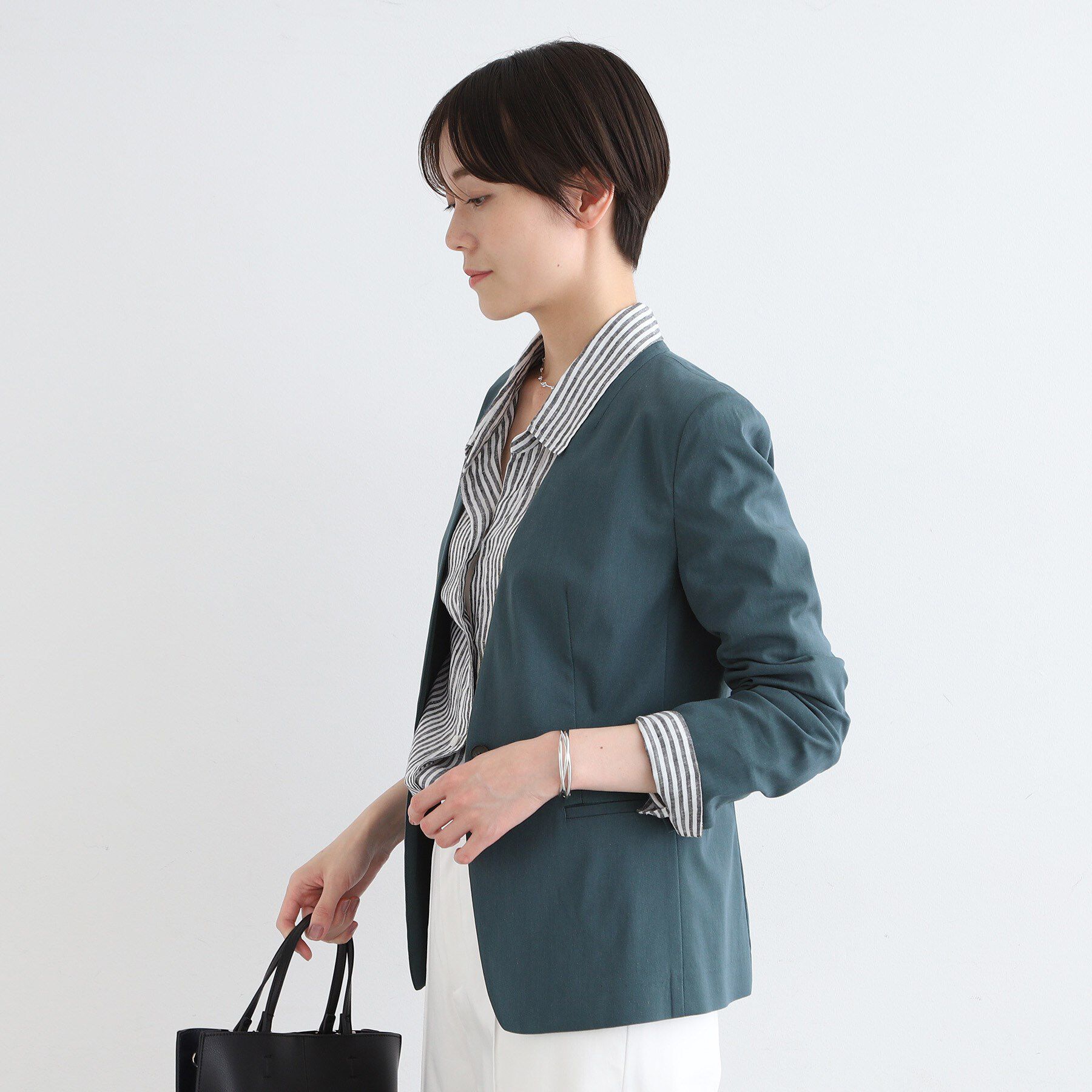 INDIVI「【洗える／UVケア／接触冷感／SETUP可能】麻混ノーカラージャケット」|スーツ|