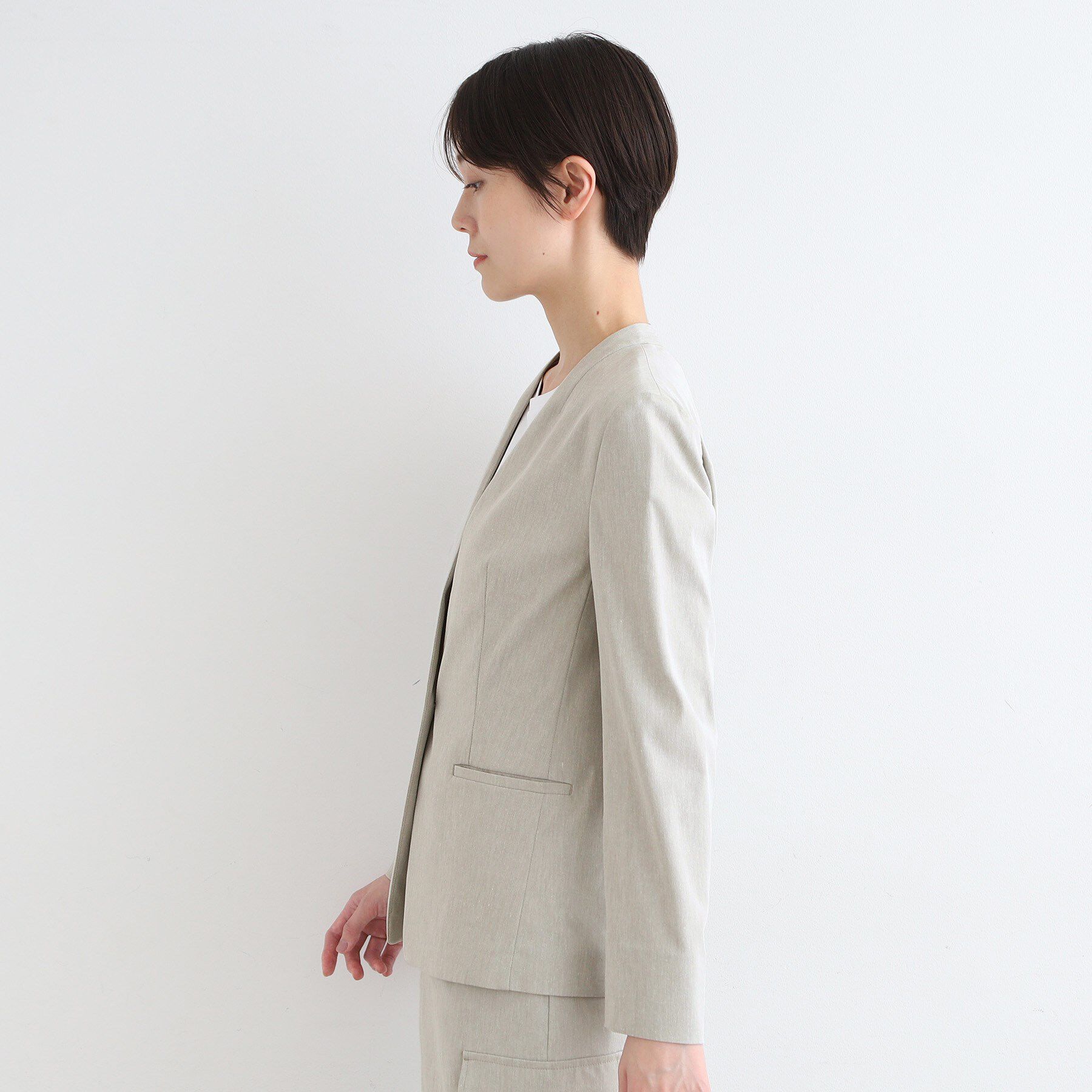 INDIVI「【洗える／UVケア／接触冷感／SETUP可能】麻混ノーカラージャケット」|スーツ|