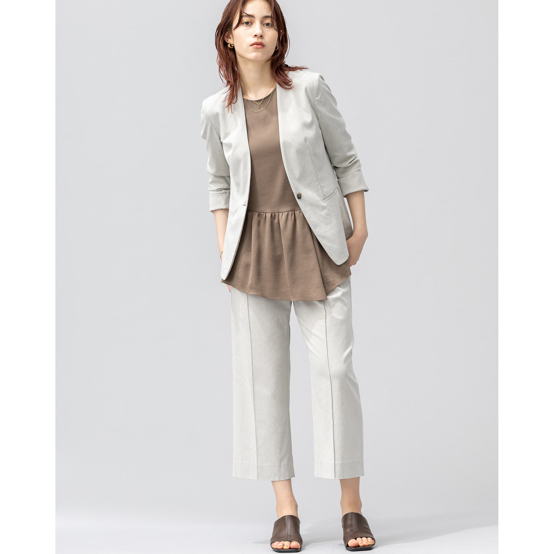 INDIVI「【洗える／UVケア／接触冷感／SETUP可能】麻混ノーカラージャケット」|スーツ|