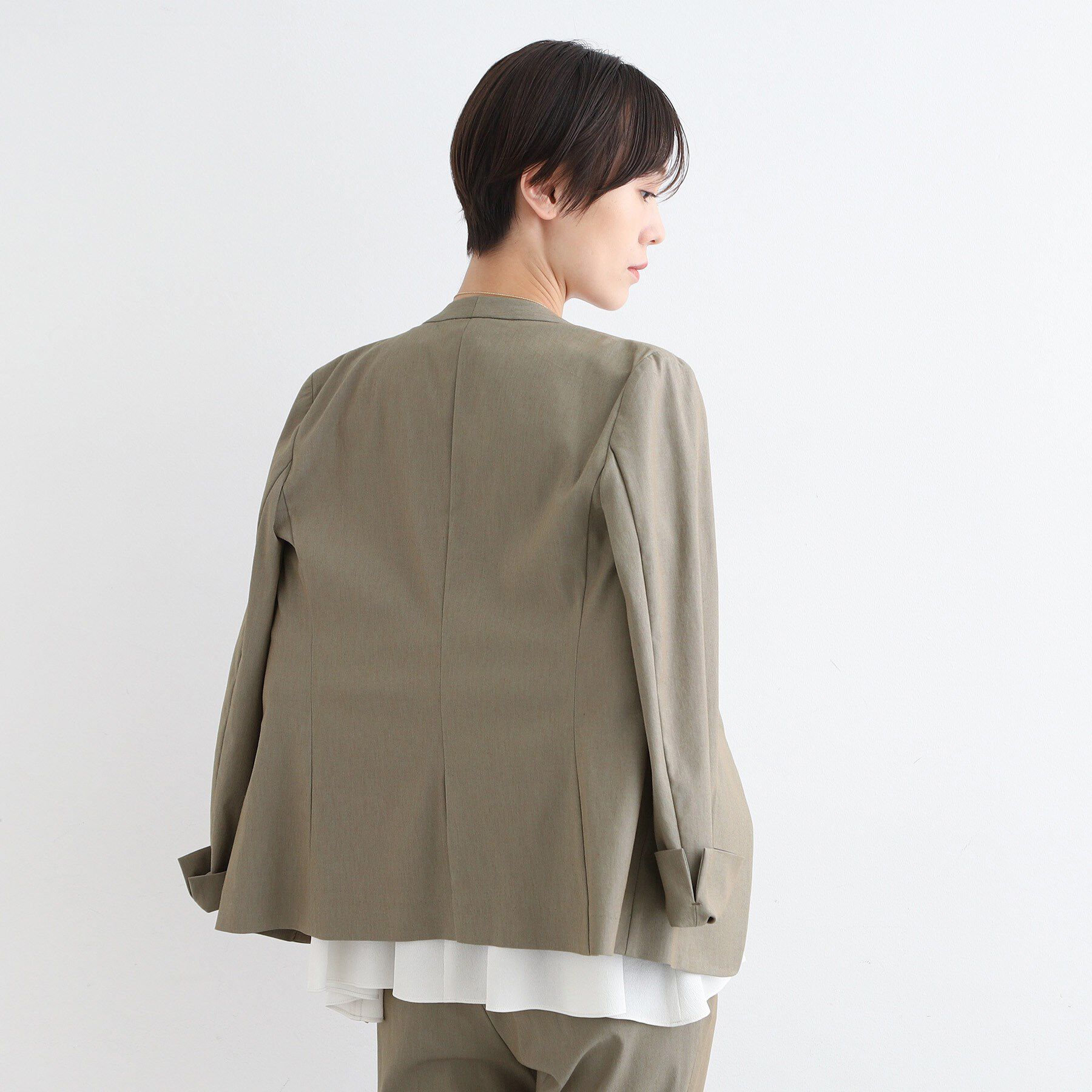 INDIVI「【洗える／UVケア／接触冷感／SETUP可能】麻混ノーカラージャケット」|スーツ|