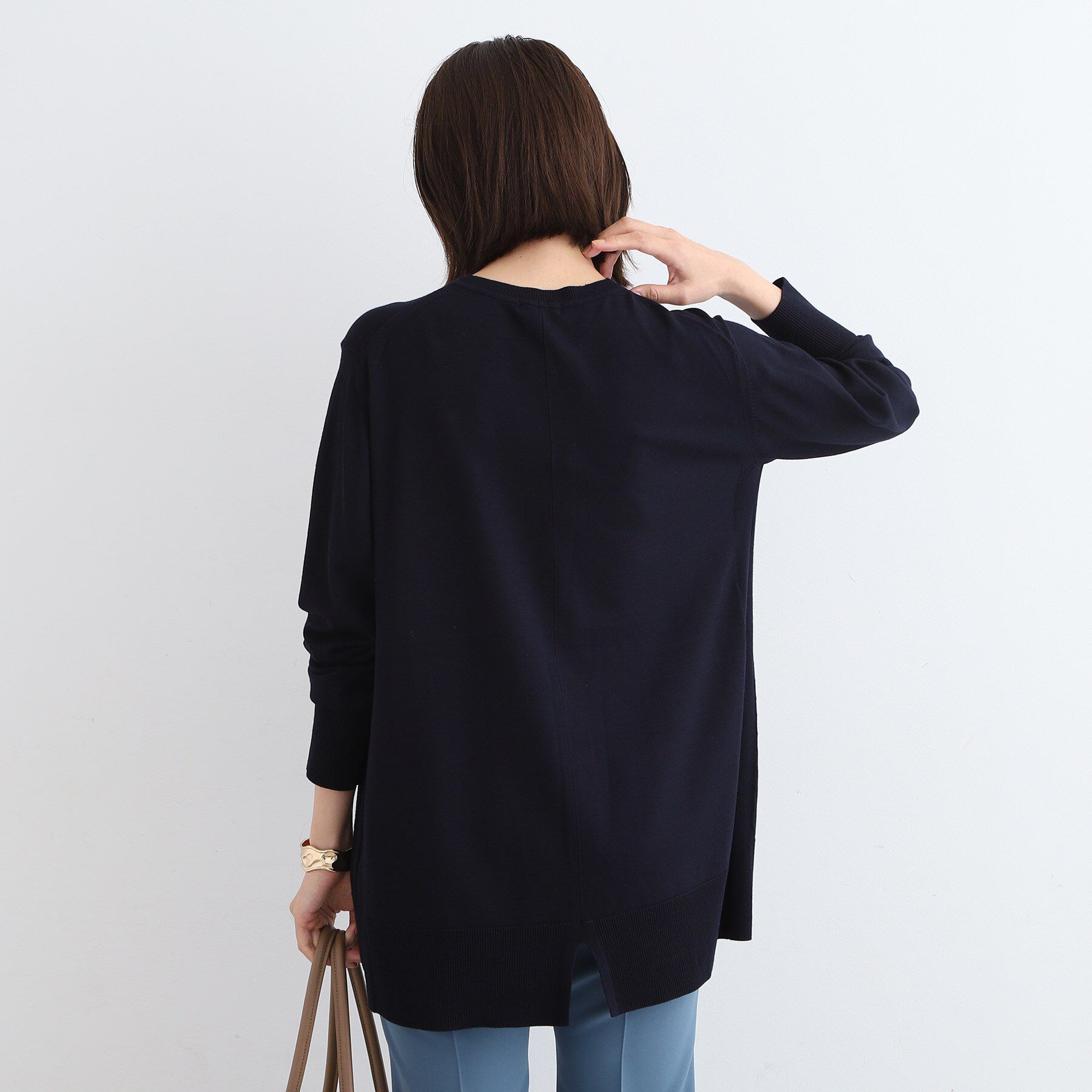 INDIVI「【洗える】Vネックチュニックニット」|ニット・セーター|