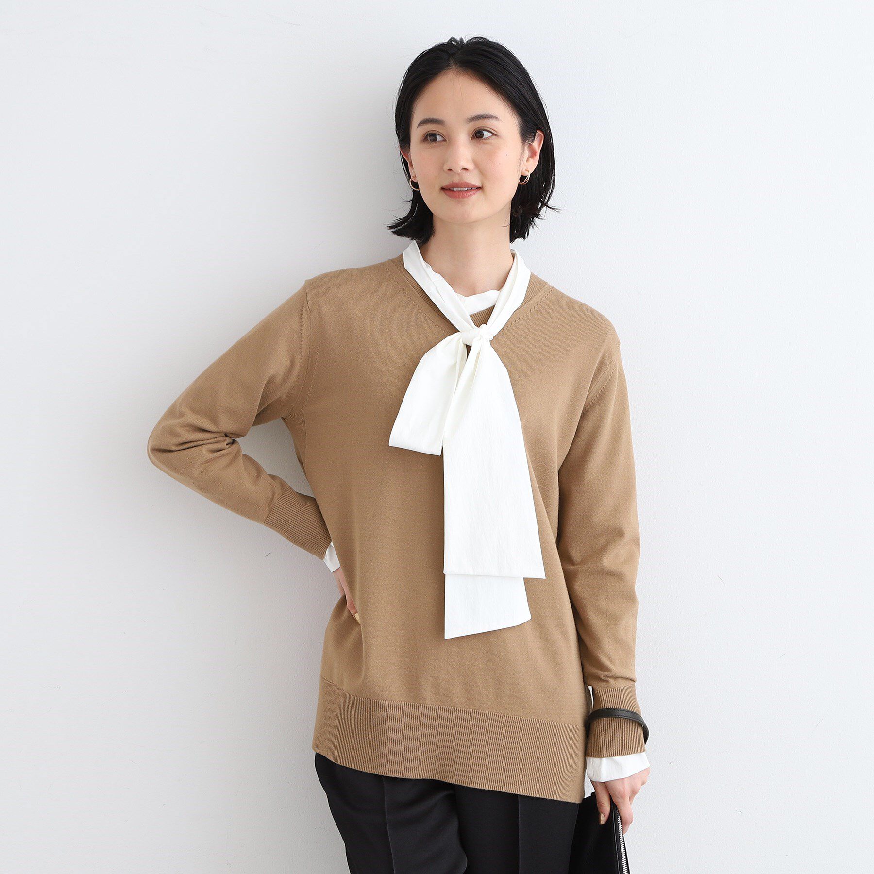 INDIVI「【洗える】Vネックチュニックニット」|ニット・セーター|