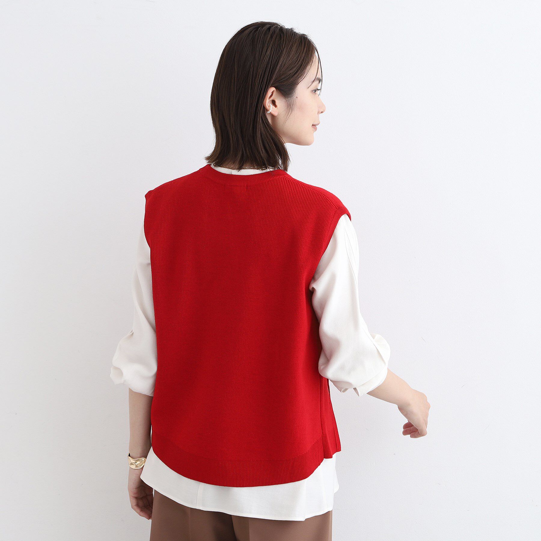 INDIVI「【洗える】アシンメトリーニットベスト」|ニット・セーター|