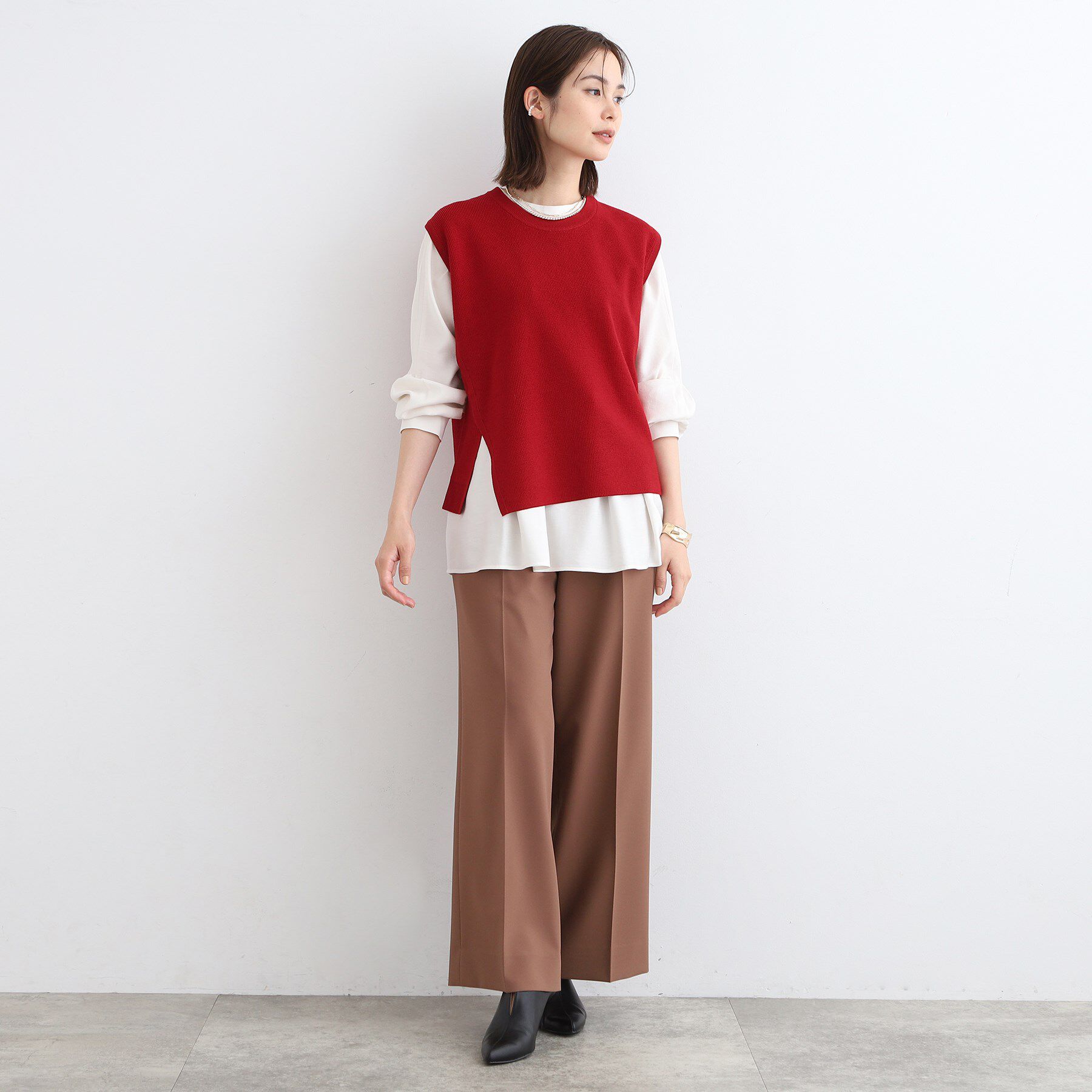 INDIVI「【洗える】アシンメトリーニットベスト」|ニット・セーター|