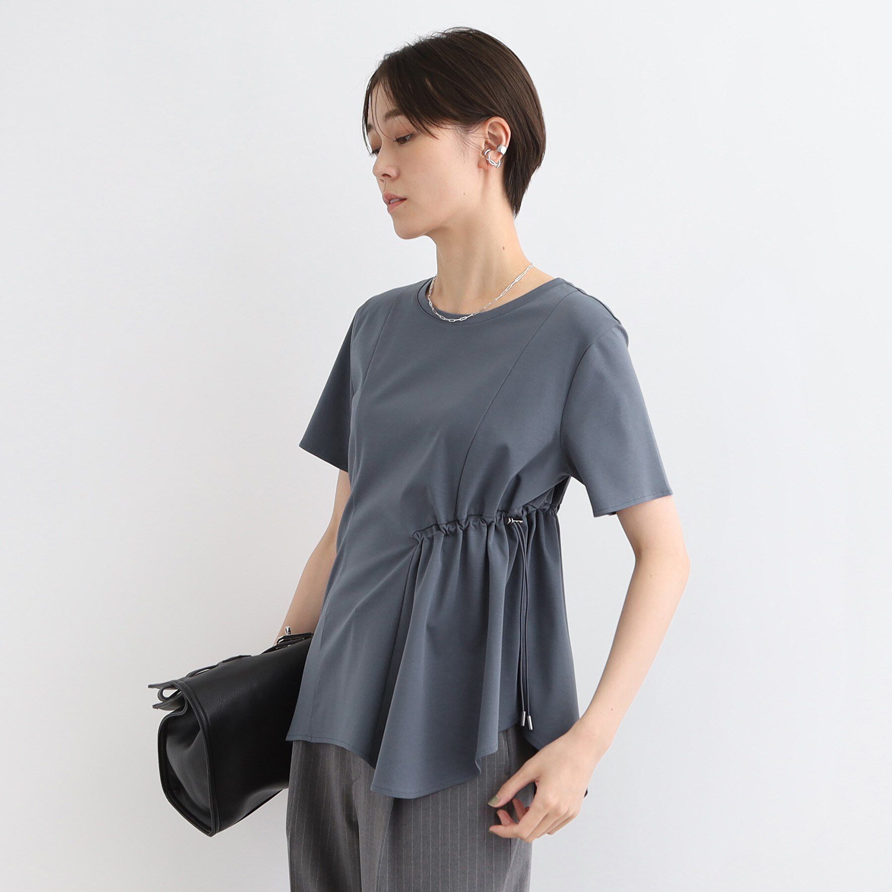 INDIVI「【洗える／トレンド】ドロストデザインTシャツ」|Tシャツ・カットソー|ブルー(693)