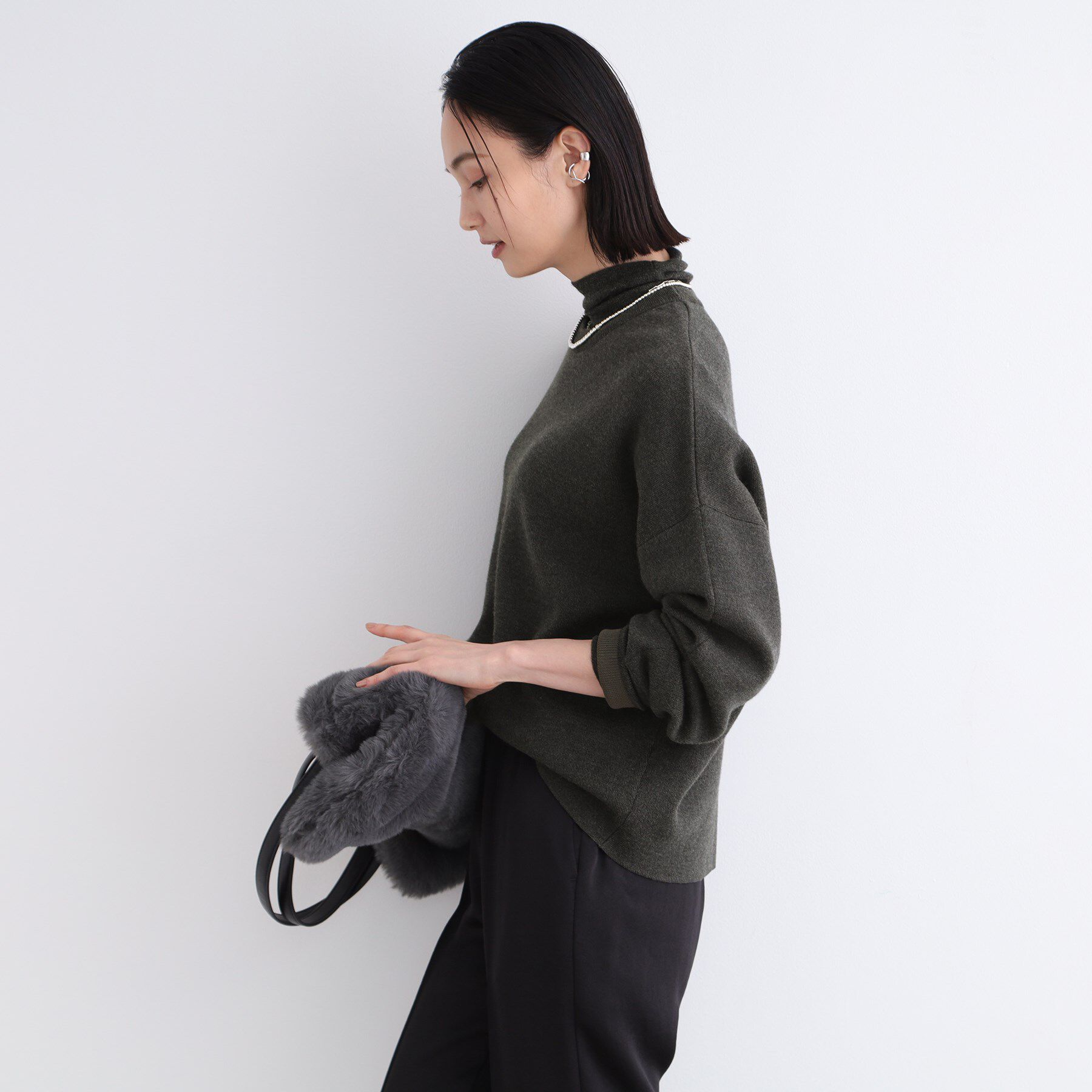 INDIVI「【ウール混／洗える】スウェットライク スムースニット」|ニット・セーター|