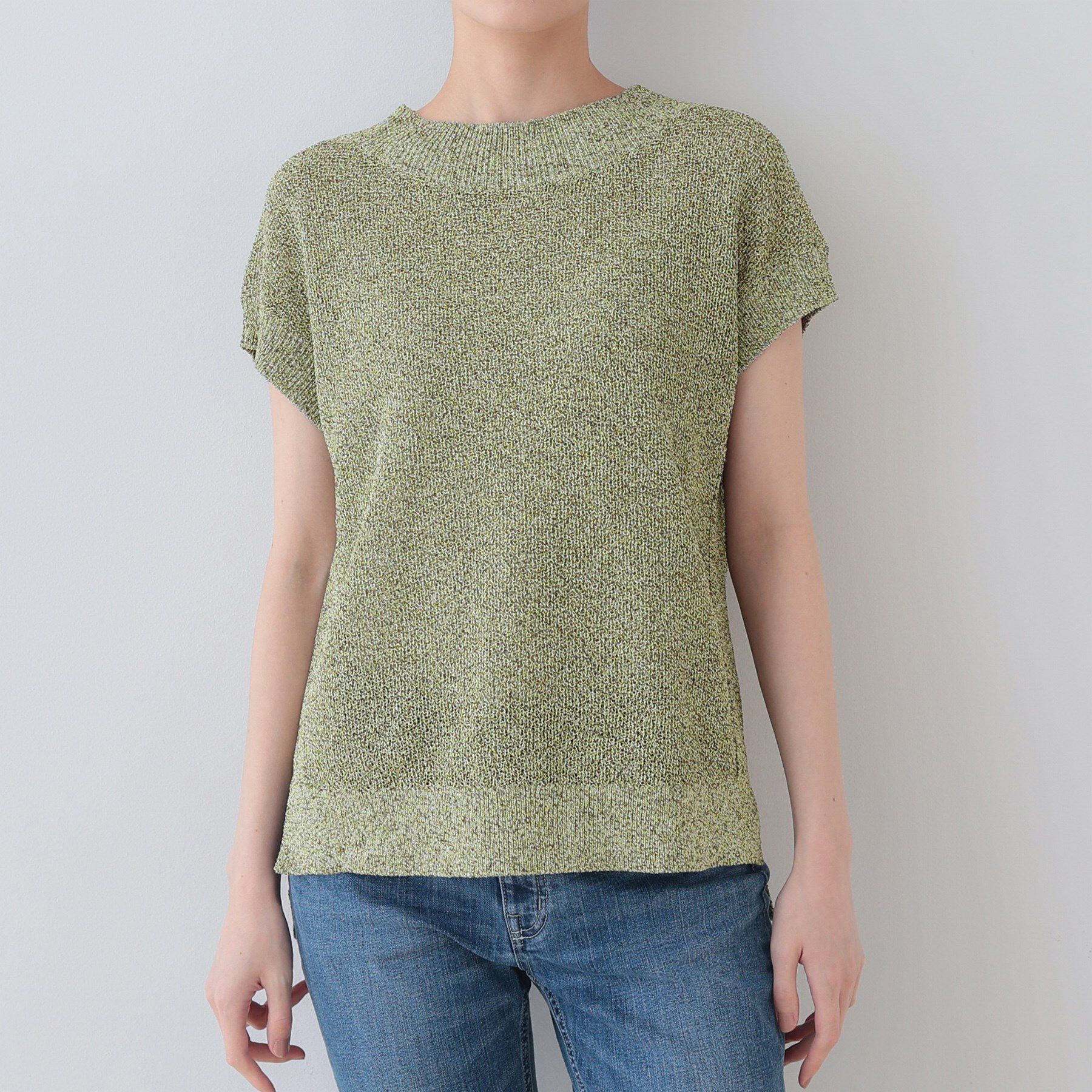 INDIVI「【和紙混素材】フレンチスリーブミックスカラーニット」|ニット・セーター|