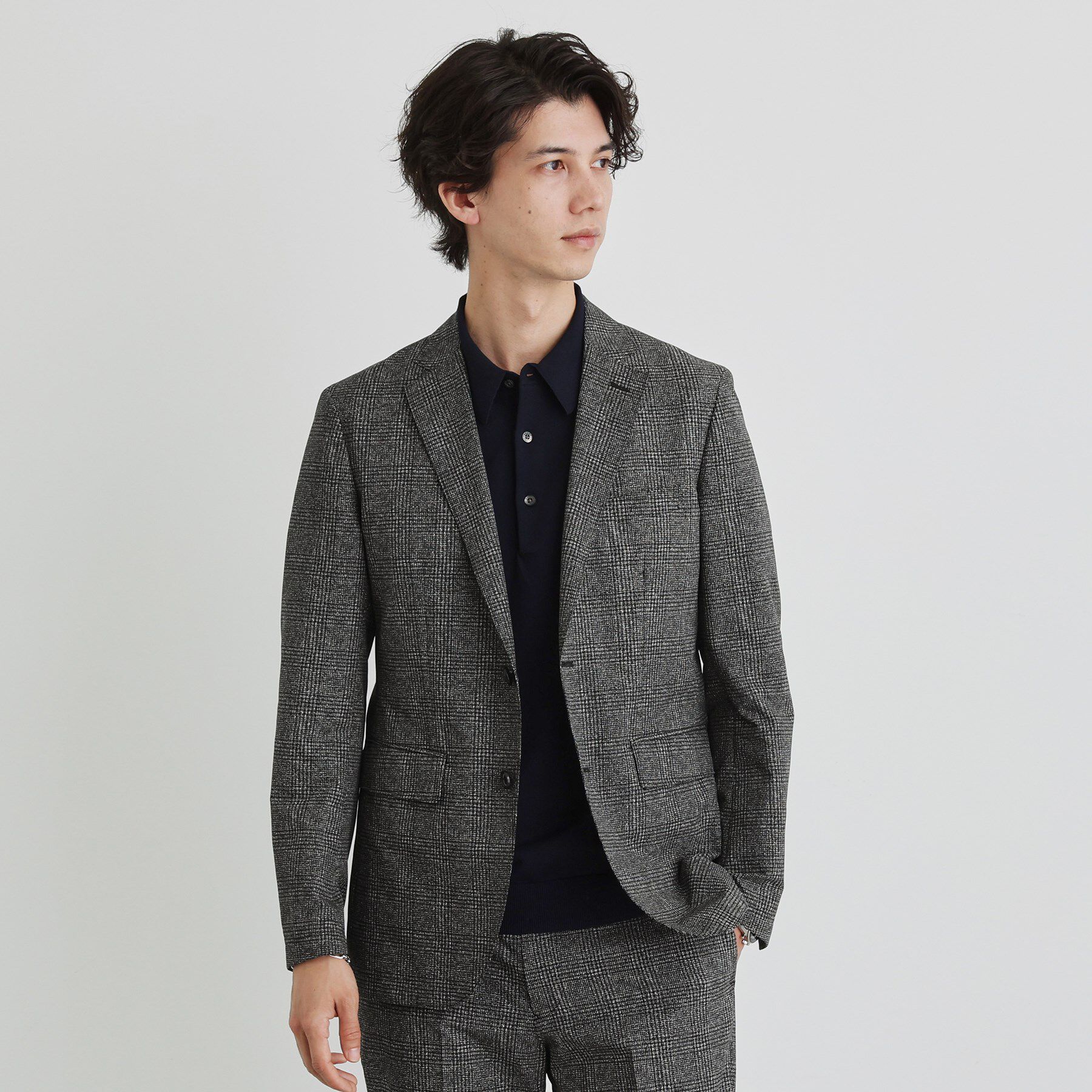 TAKEO KIKUCHI「【抗菌防臭】COOL DOTS（R）ドビープリント ジャケット」|テーラードジャケット|ブラック・グレンチェ
