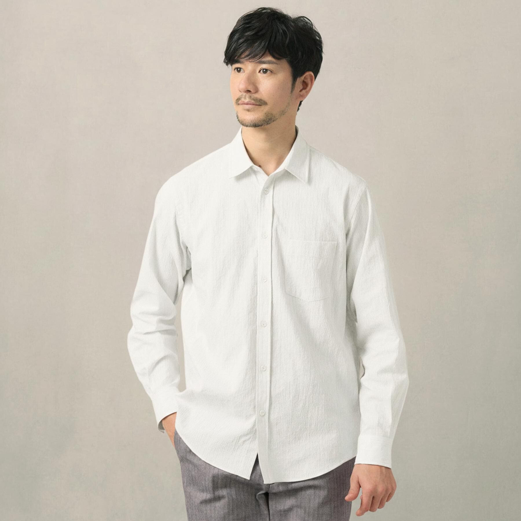TAKEO KIKUCHI「播州 ドビーストライプ フラワーシャツ」|シャツ・ブラウス|ライトグレー(311