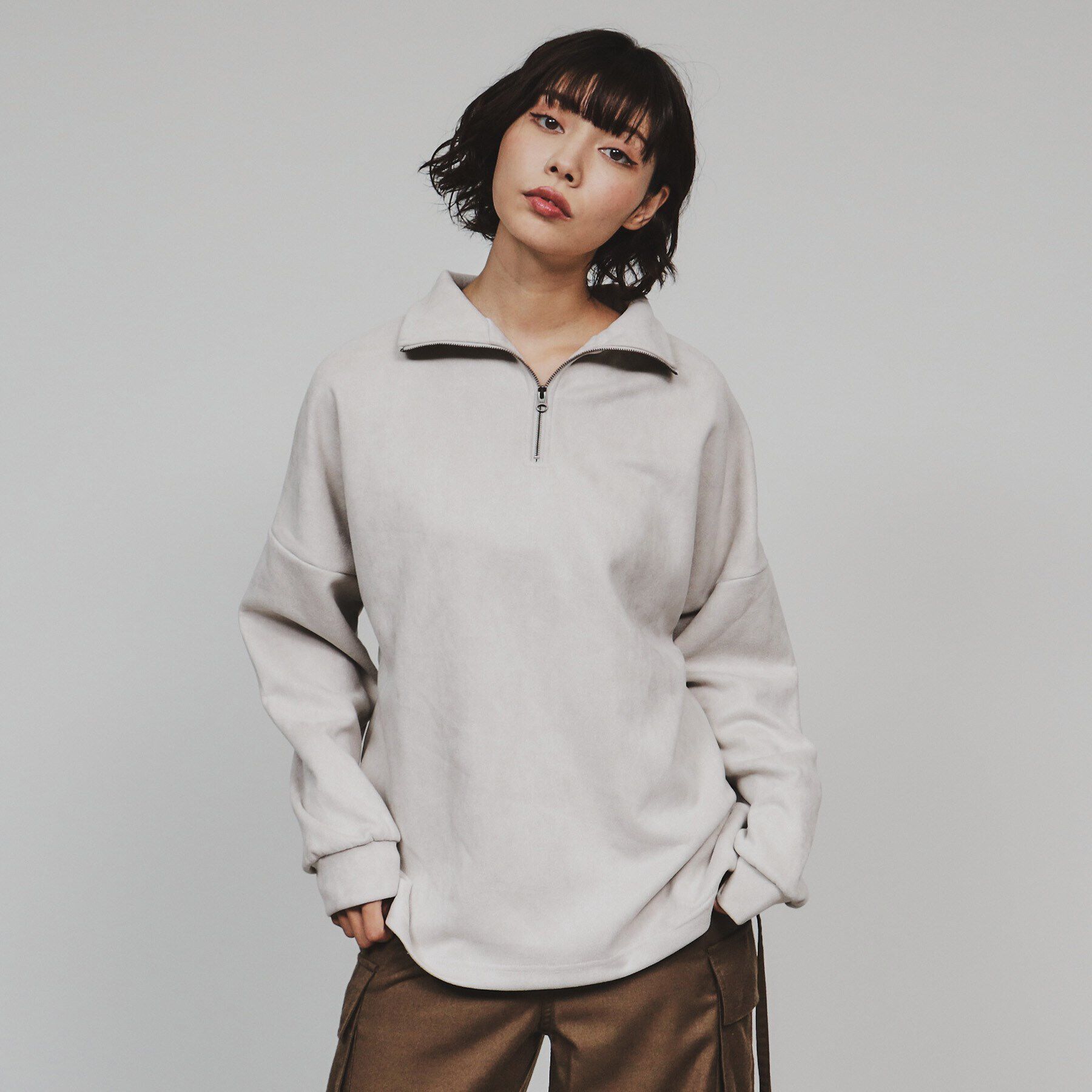 tk.TAKEO KIKUCHI「スエードプチドルマンハーフジップカットソー」|Tシャツ・カットソー|