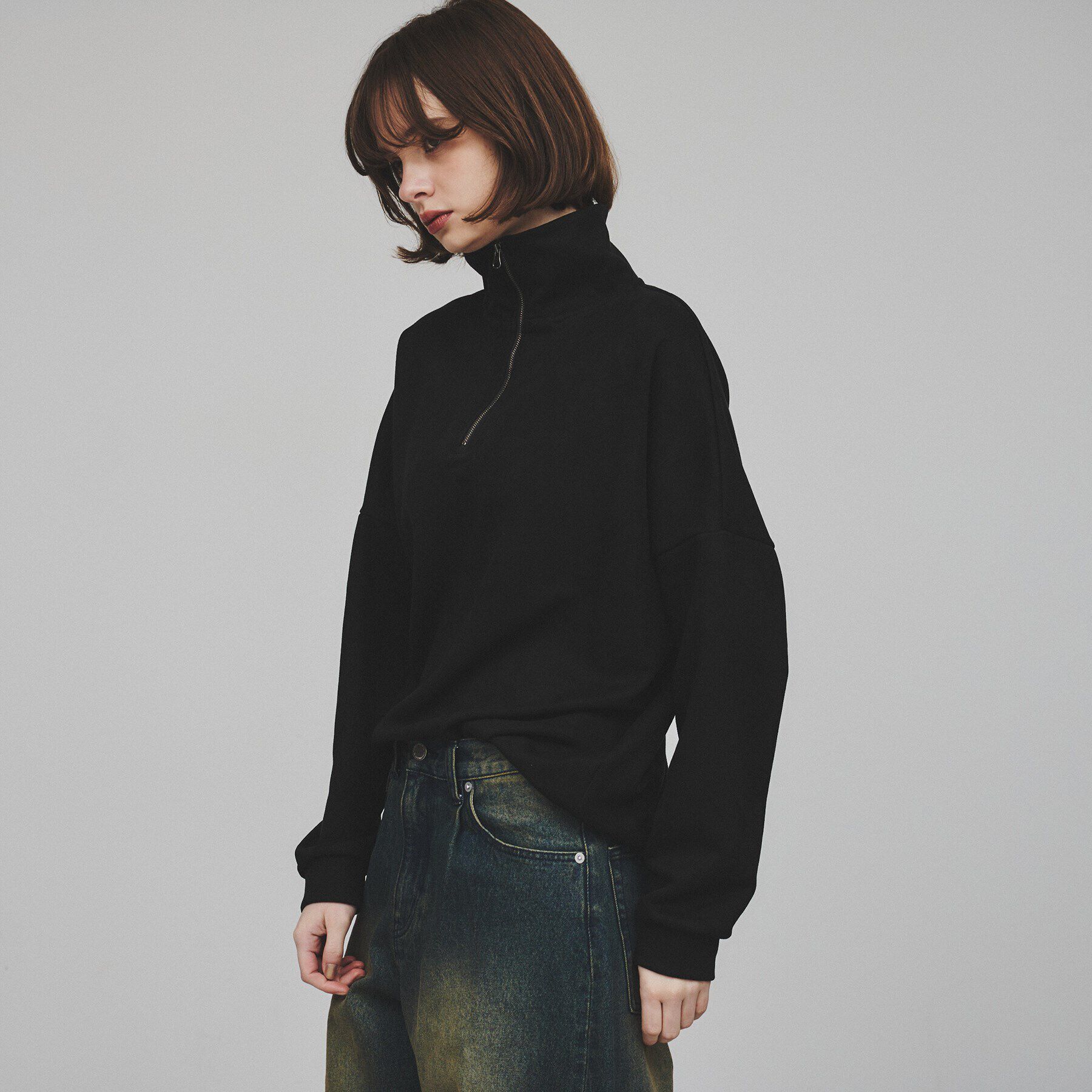 tk.TAKEO KIKUCHI「スエードプチドルマンハーフジップカットソー」|Tシャツ・カットソー|ブラック(019)