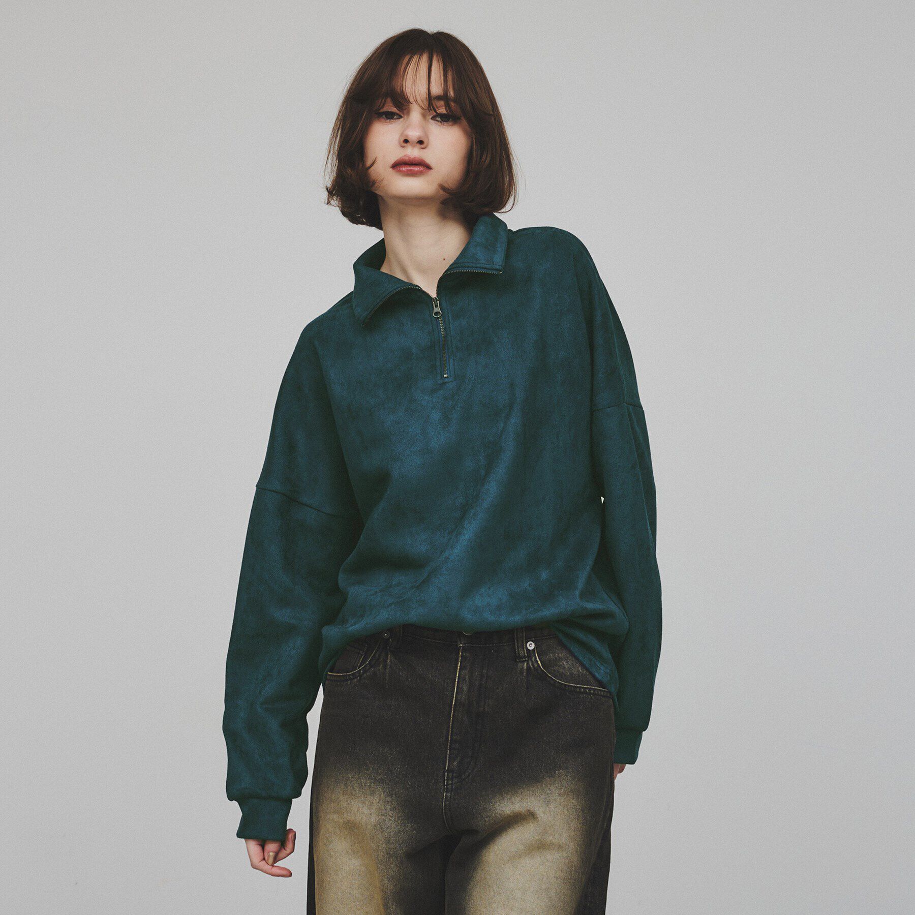 tk.TAKEO KIKUCHI「スエードプチドルマンハーフジップカットソー」|Tシャツ・カットソー|グリーン(024)