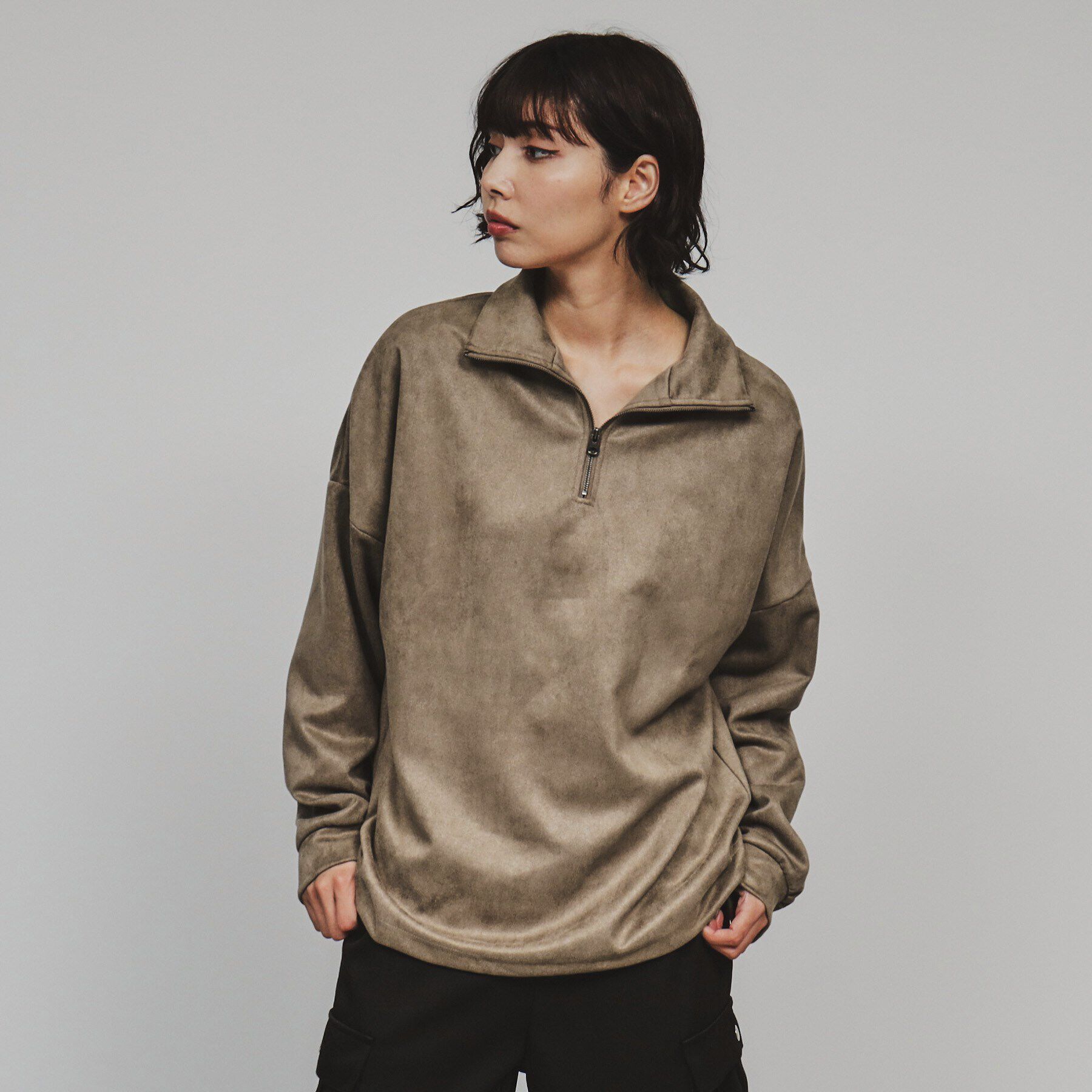 tk.TAKEO KIKUCHI「スエードプチドルマンハーフジップカットソー」|Tシャツ・カットソー|ベージュ(052)