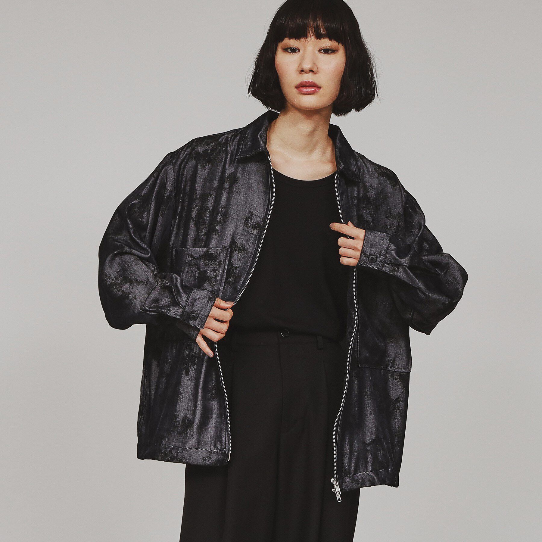 tk.TAKEO KIKUCHI「シャンブレーシャツアウター」|シャツ・ブラウス|ブラック(019)