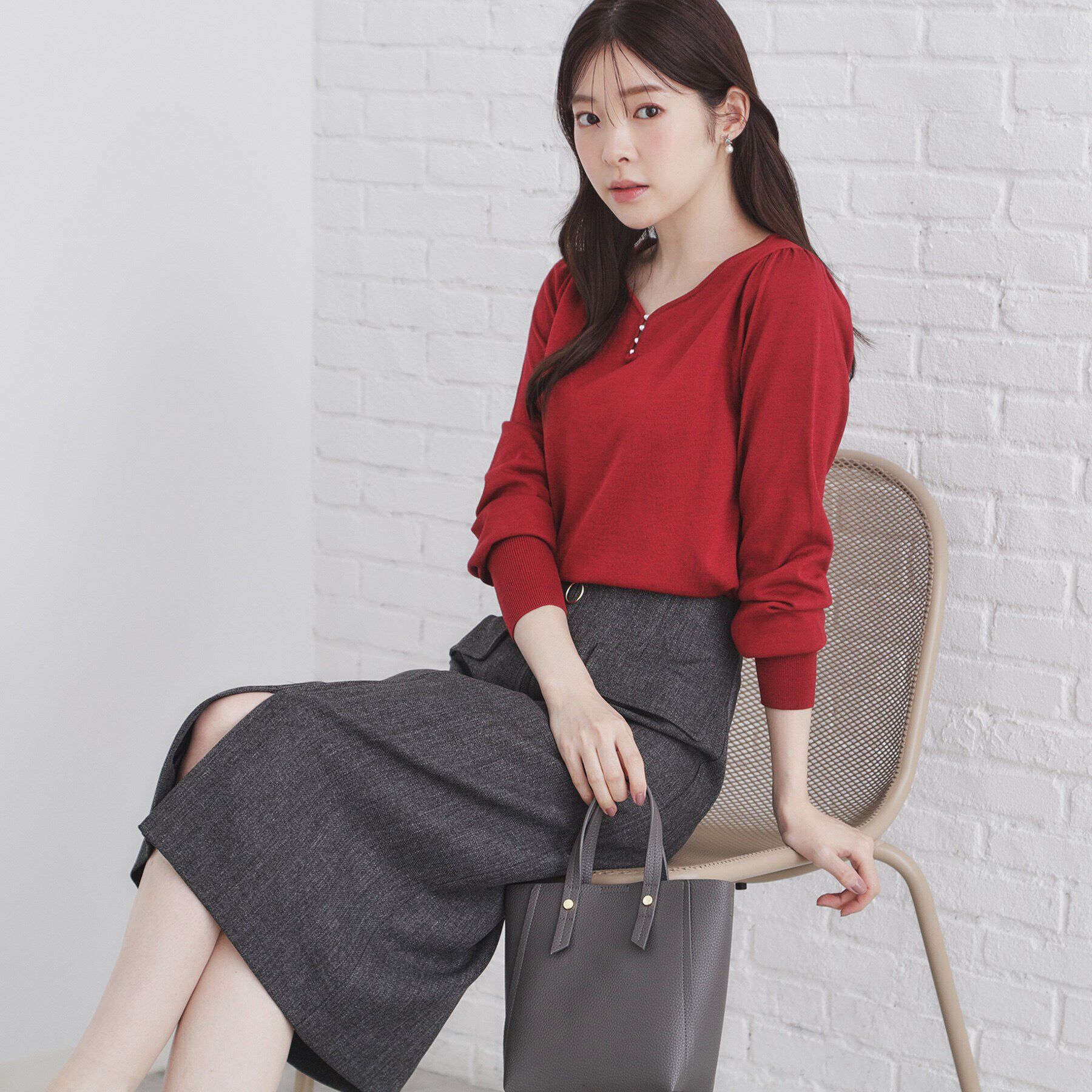 index「《5color/XS-LLsize》パール調デザインハートネックニット【洗濯機洗い可】」|ニット・セーター|