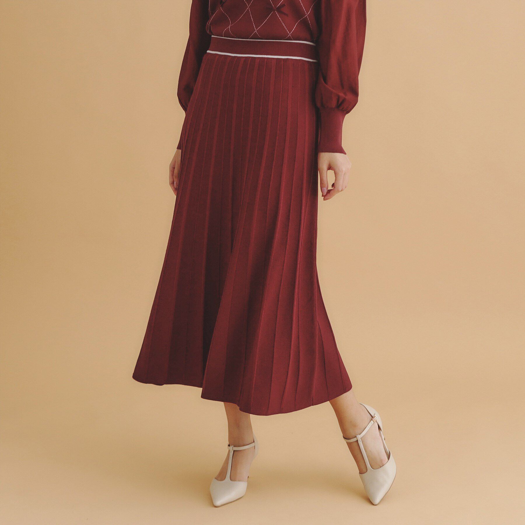 index「バイカラーフレアスカート/ニットアップ対応【洗濯機洗い可/抗ピル】」|スカート|ブラウン(143)