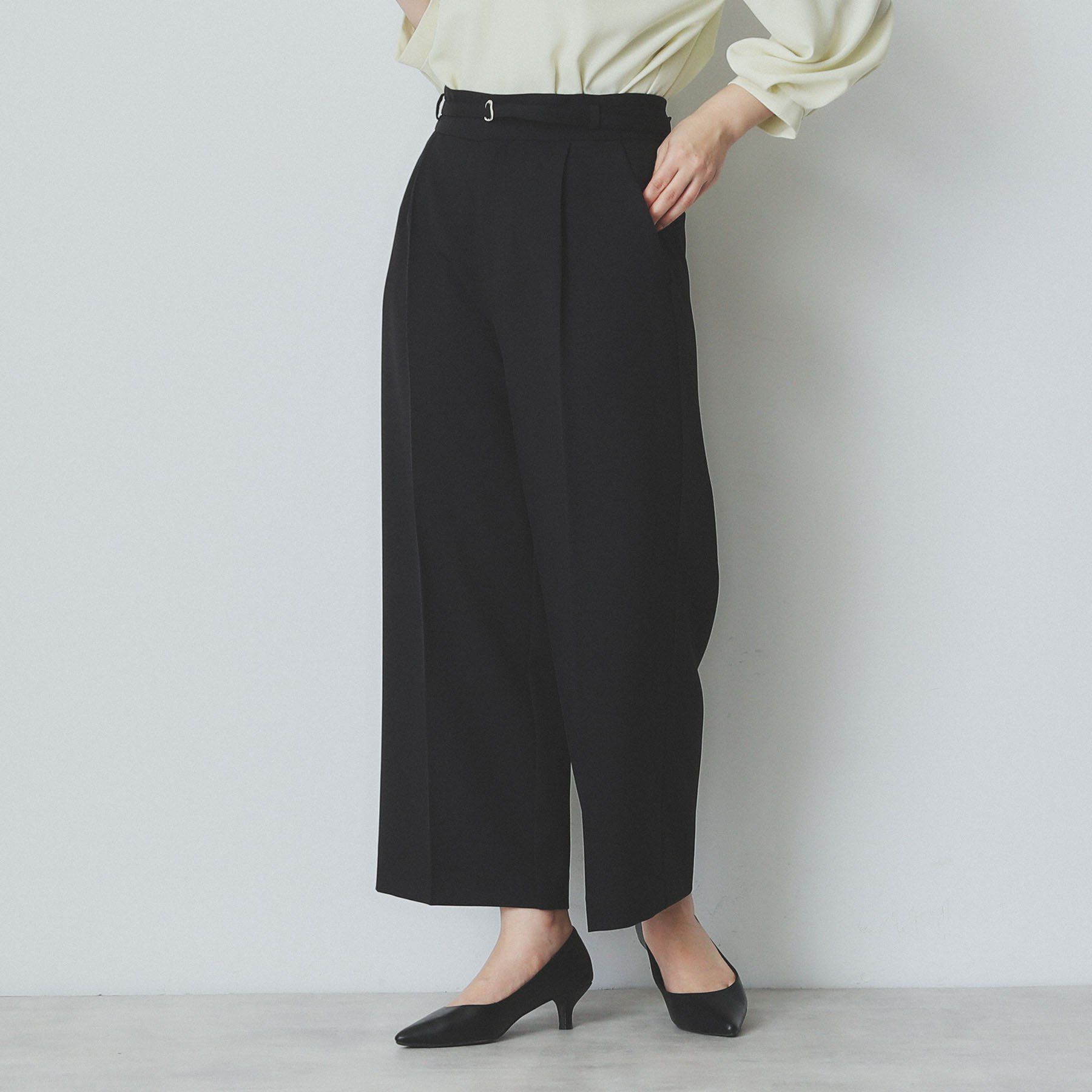 index「ソフトツイルタックワイドパンツ【洗濯機洗い可】」|その他|ブラック(019)