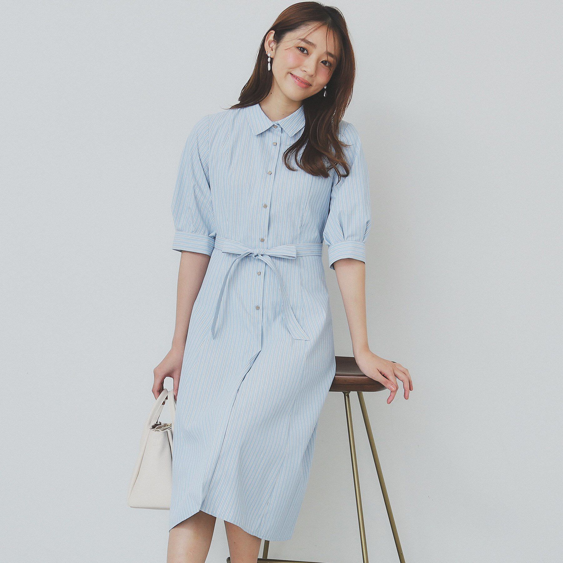 index「ストライプシャツワンピース【洗濯機洗い可/イージーアイロン】」|ワンピース|