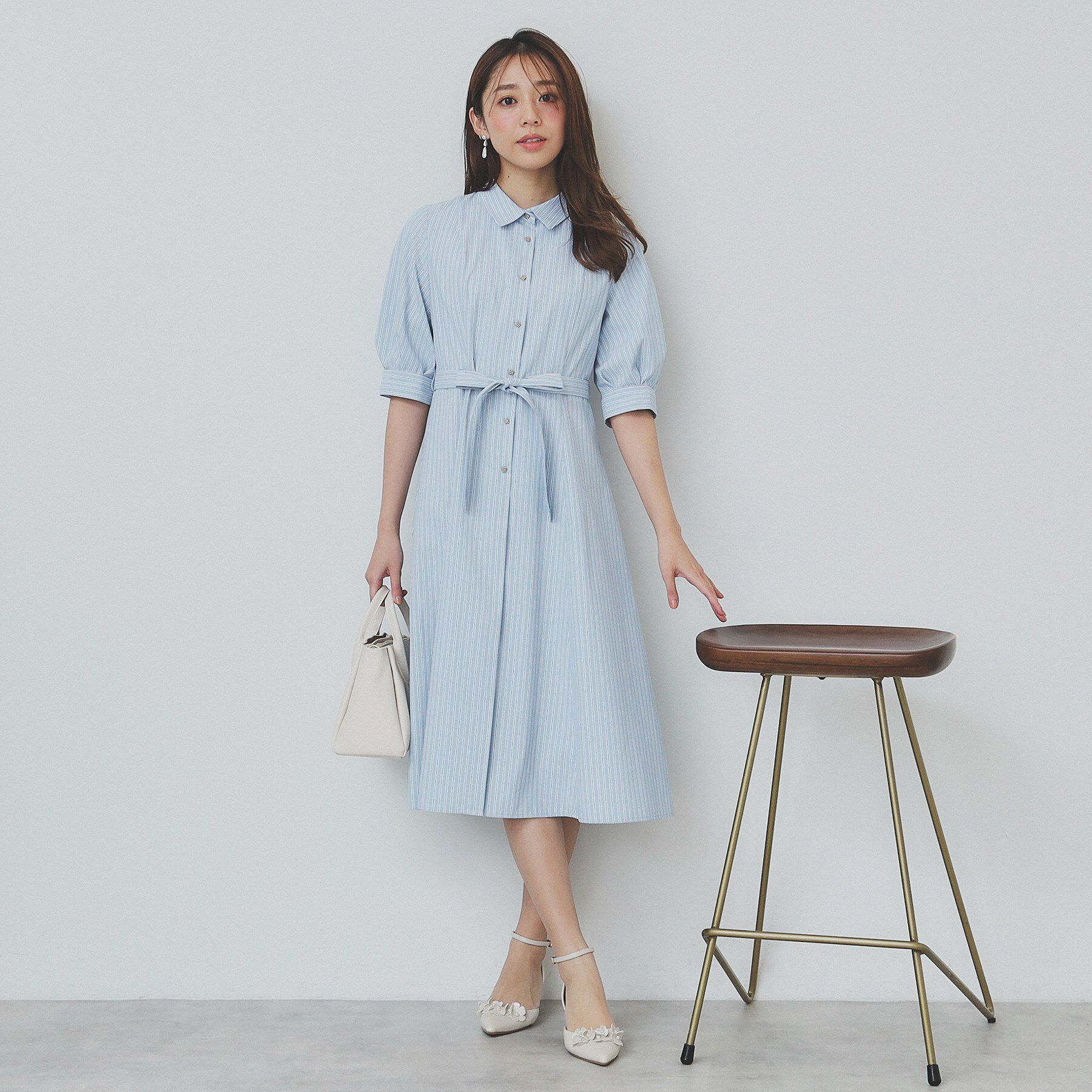 index「ストライプシャツワンピース【洗濯機洗い可/イージーアイロン】」|ワンピース|