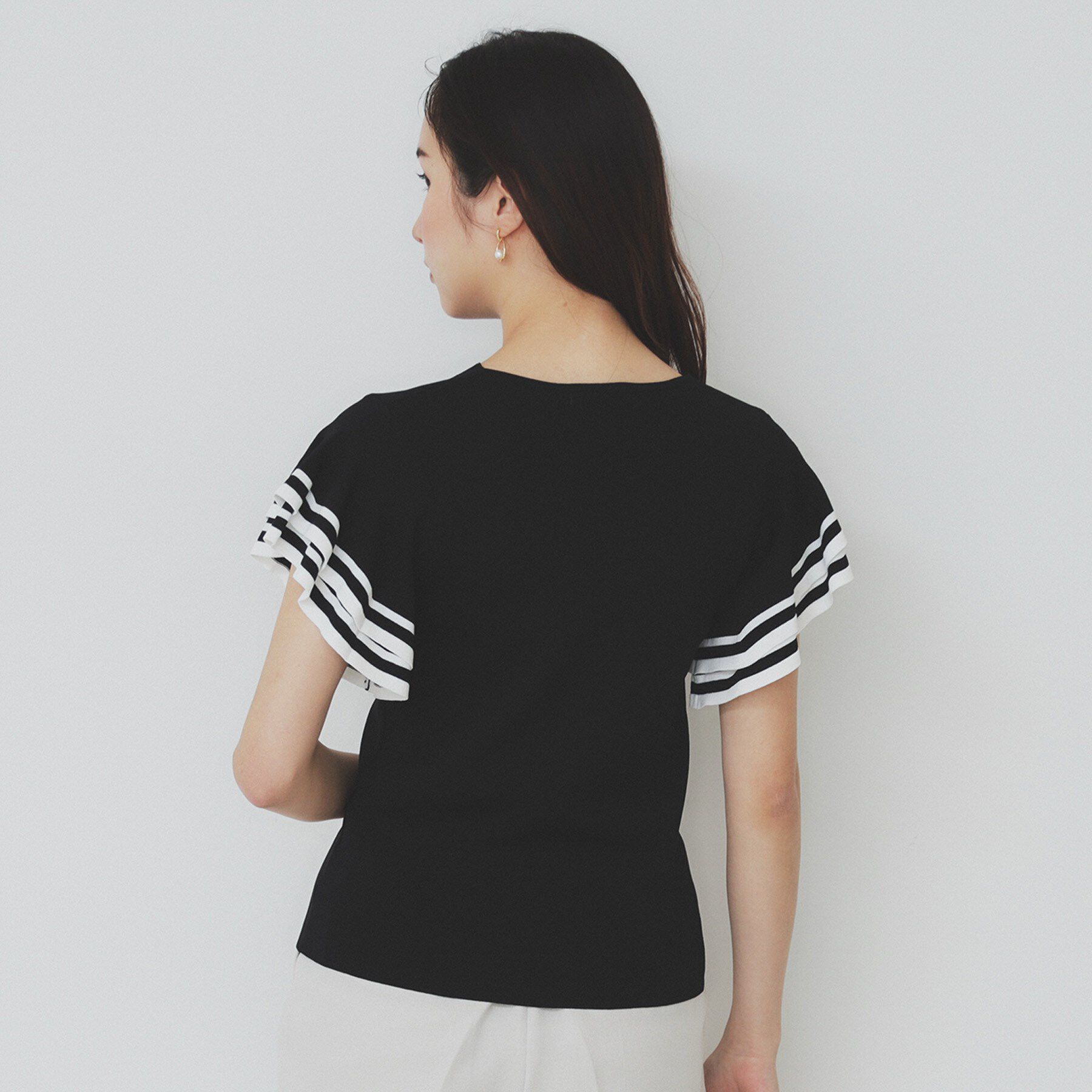 index「ボーダーフリルスリーブニット【洗濯機洗い可】」|ニット・セーター|