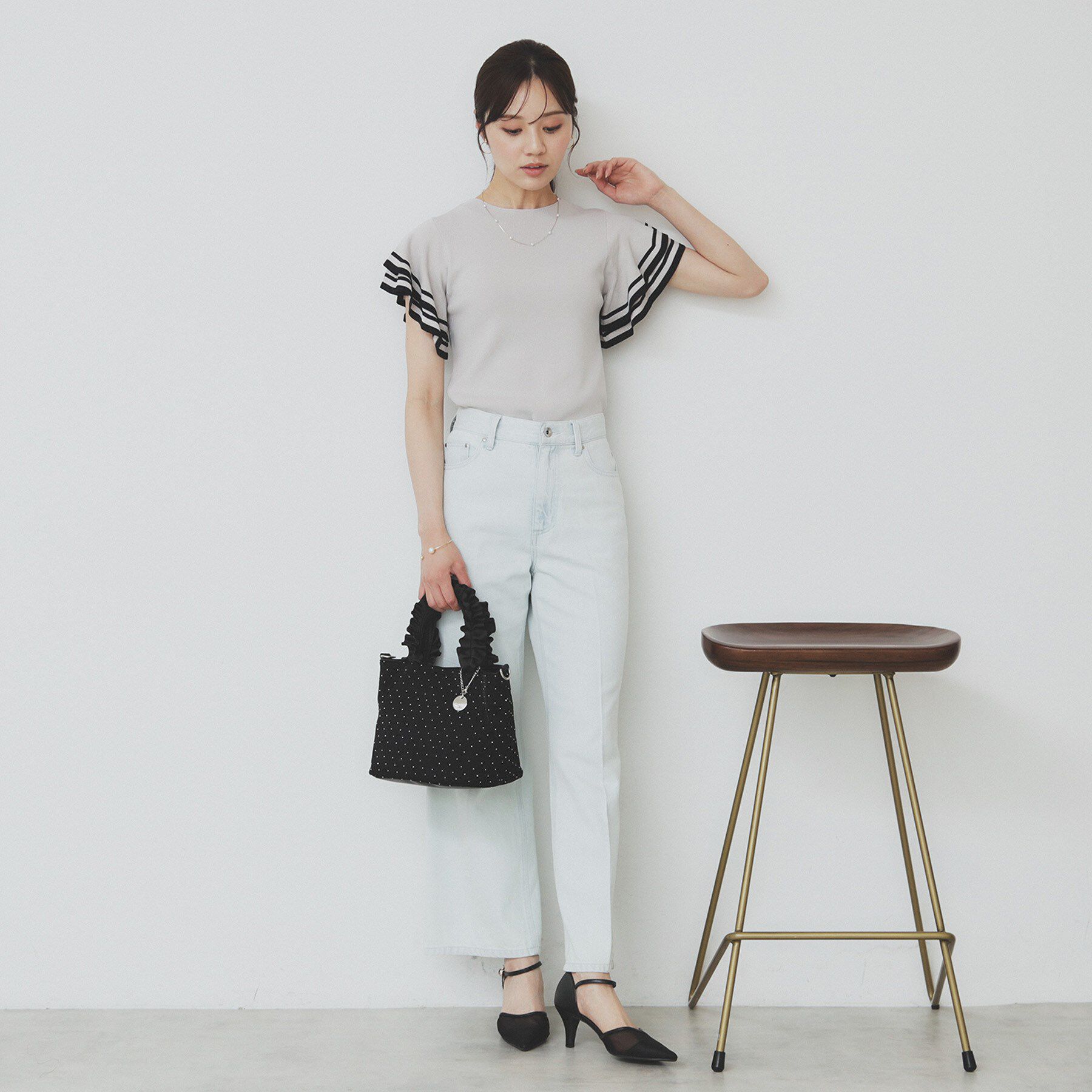 index「ボーダーフリルスリーブニット【洗濯機洗い可】」|ニット・セーター|