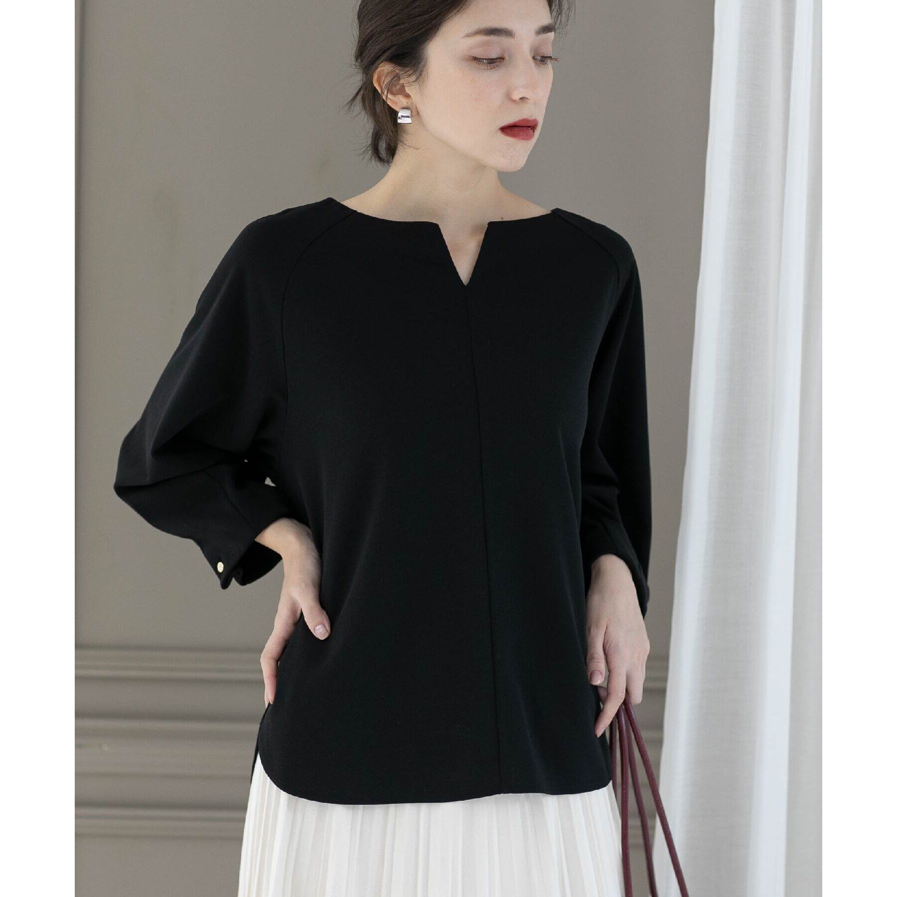 OPAQUE.CLIP「UV 袖口金ボタンキーネックトップス【吸水速乾/洗濯機洗い可】」|Tシャツ・カットソー|