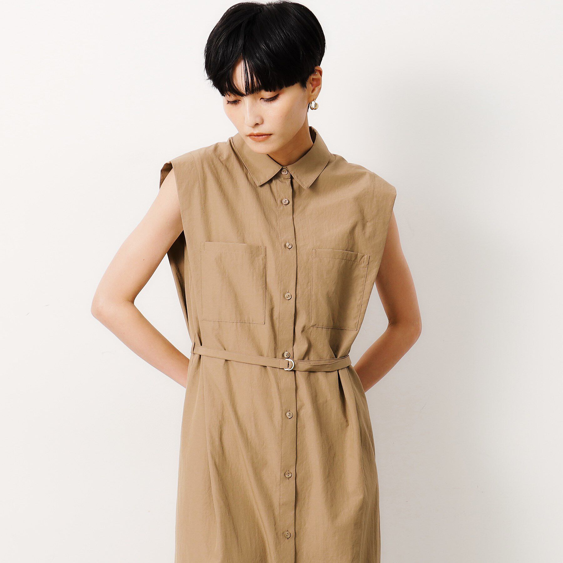 OPAQUE.CLIP「《美人百花掲載》フレンチスリーブシャツワンピース【洗濯機洗い可】」|ワンピース|