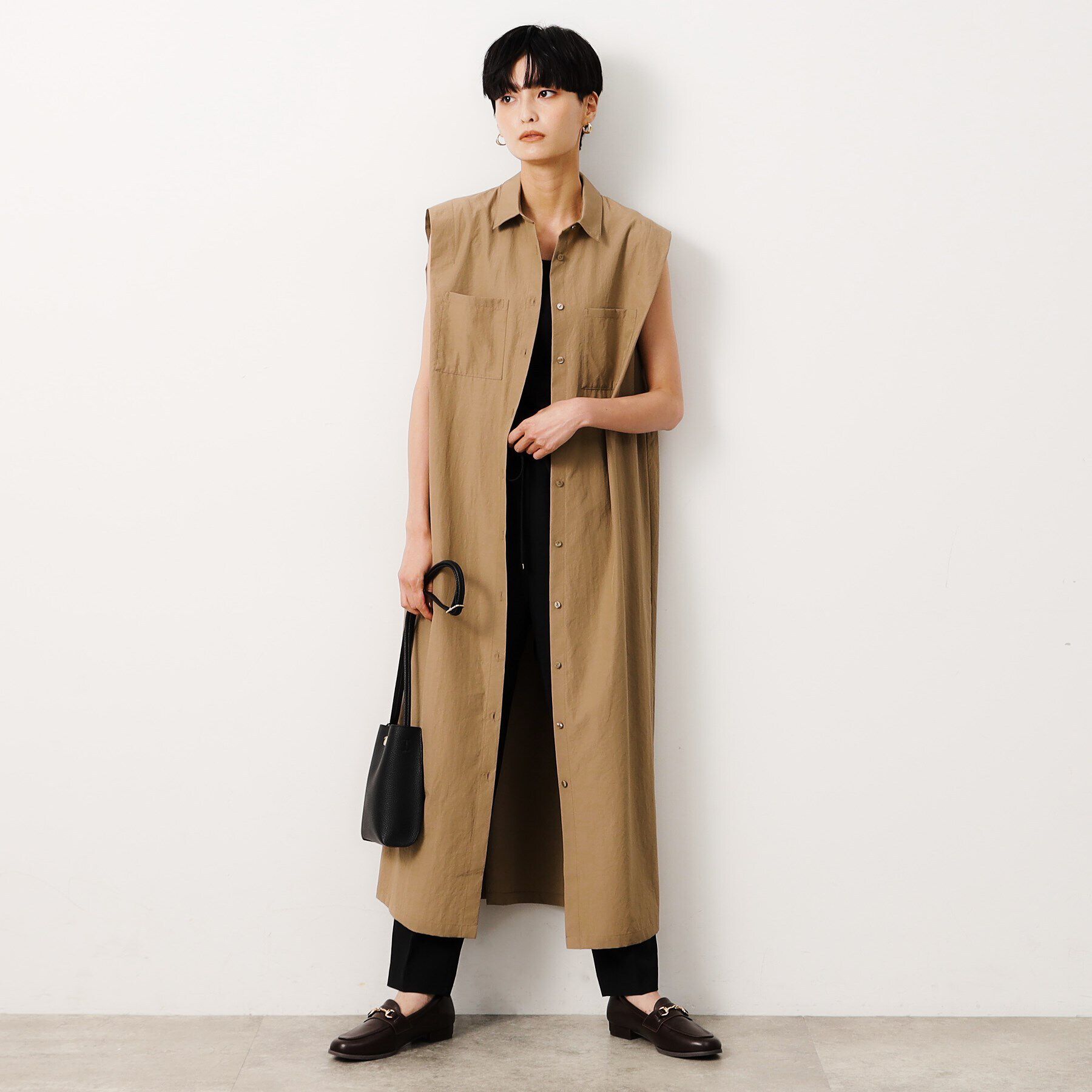 OPAQUE.CLIP「《美人百花掲載》フレンチスリーブシャツワンピース【洗濯機洗い可】」|ワンピース|