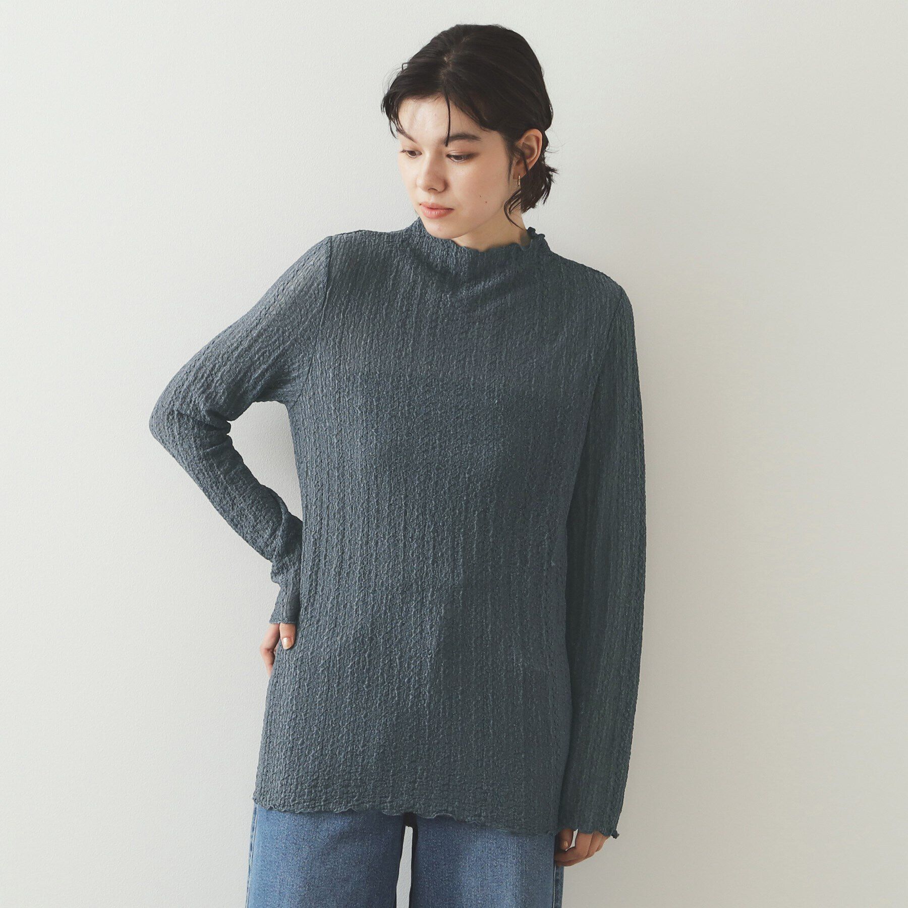 OPAQUE.CLIP「シアーレースハイネックトップス【洗濯機洗い可】」|Tシャツ・カットソー|