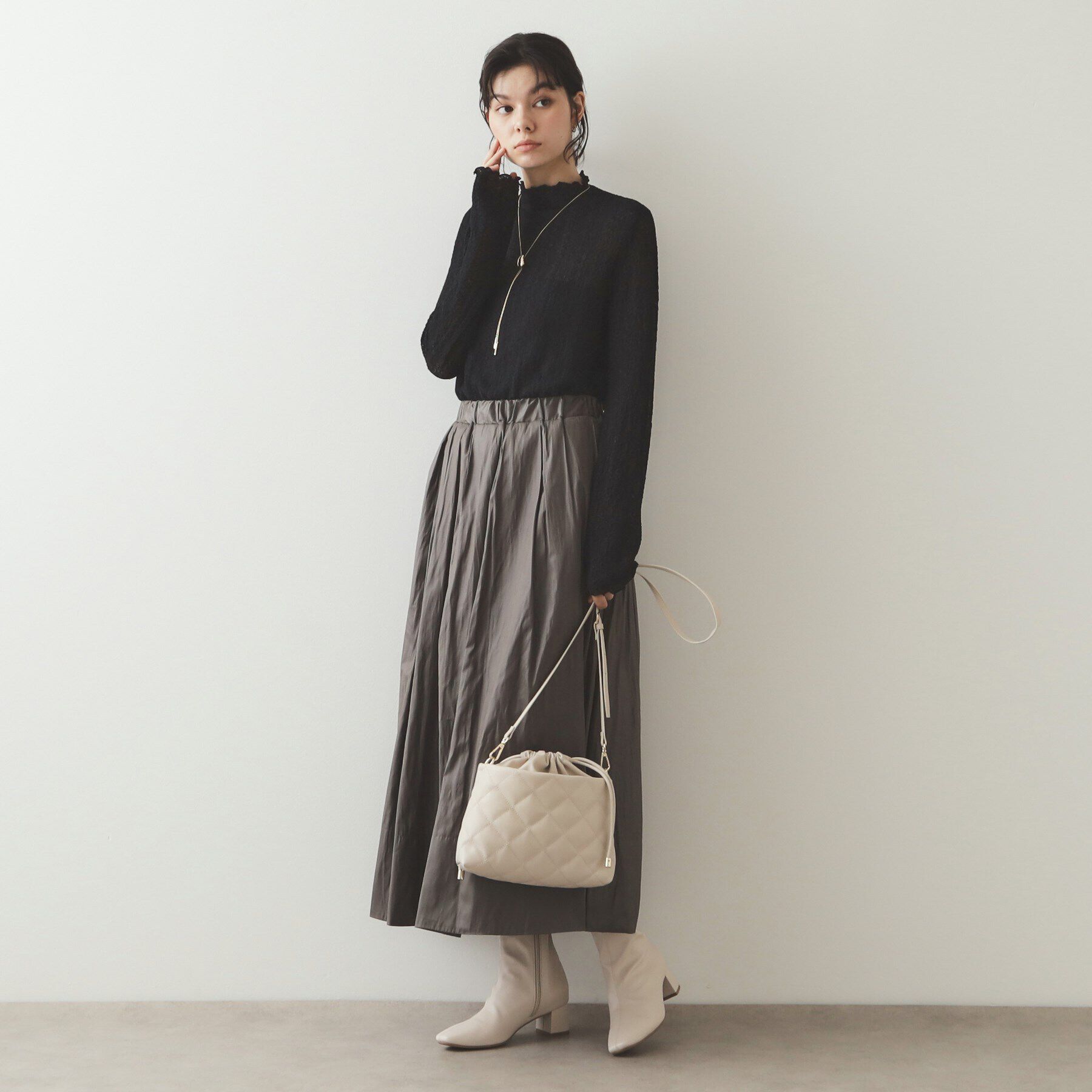 OPAQUE.CLIP「シアーレースハイネックトップス【洗濯機洗い可】」|Tシャツ・カットソー|