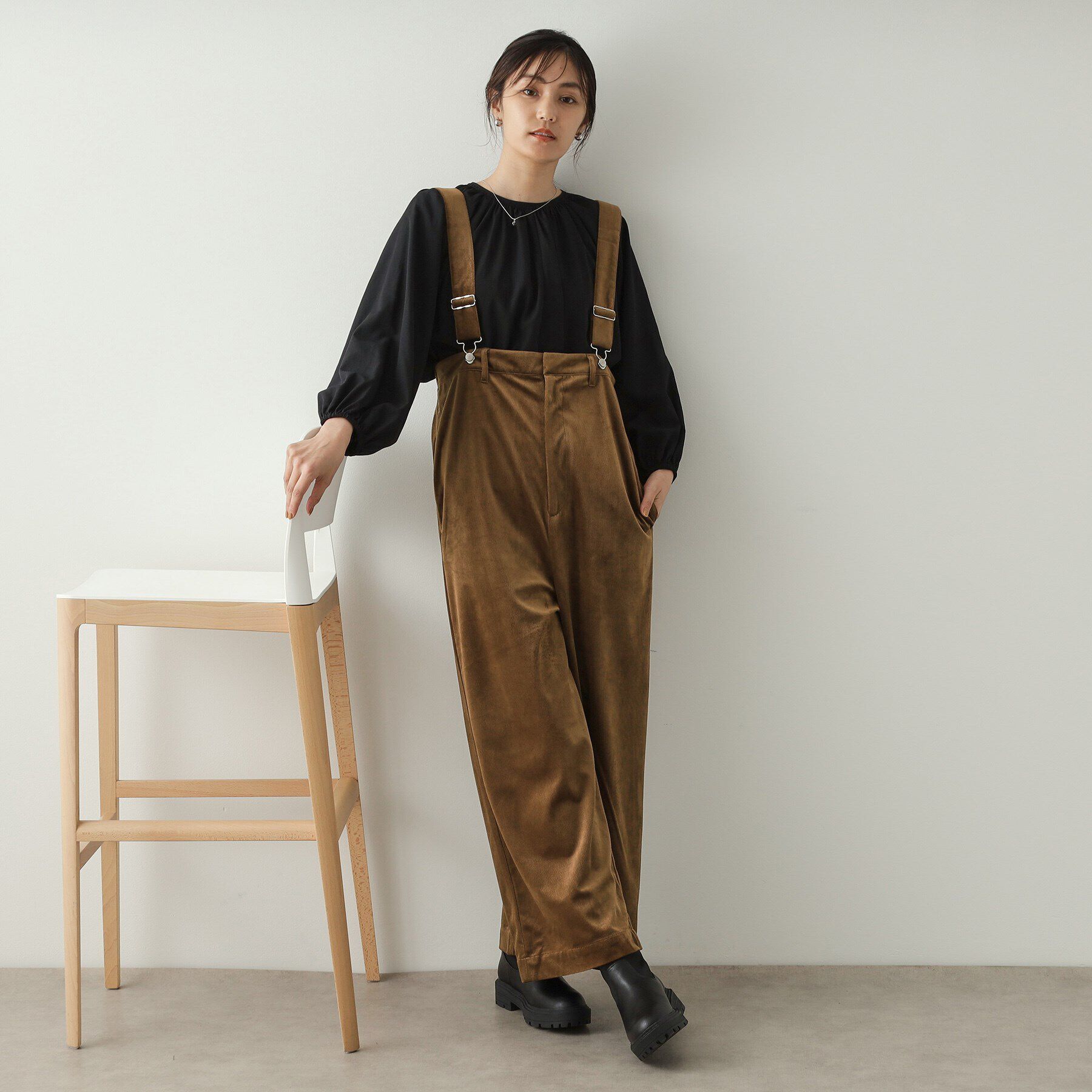 OPAQUE.CLIP「コーデュロイ ワイドサロペット【洗濯機洗い可】」|オールインワン|ブラウン(043)