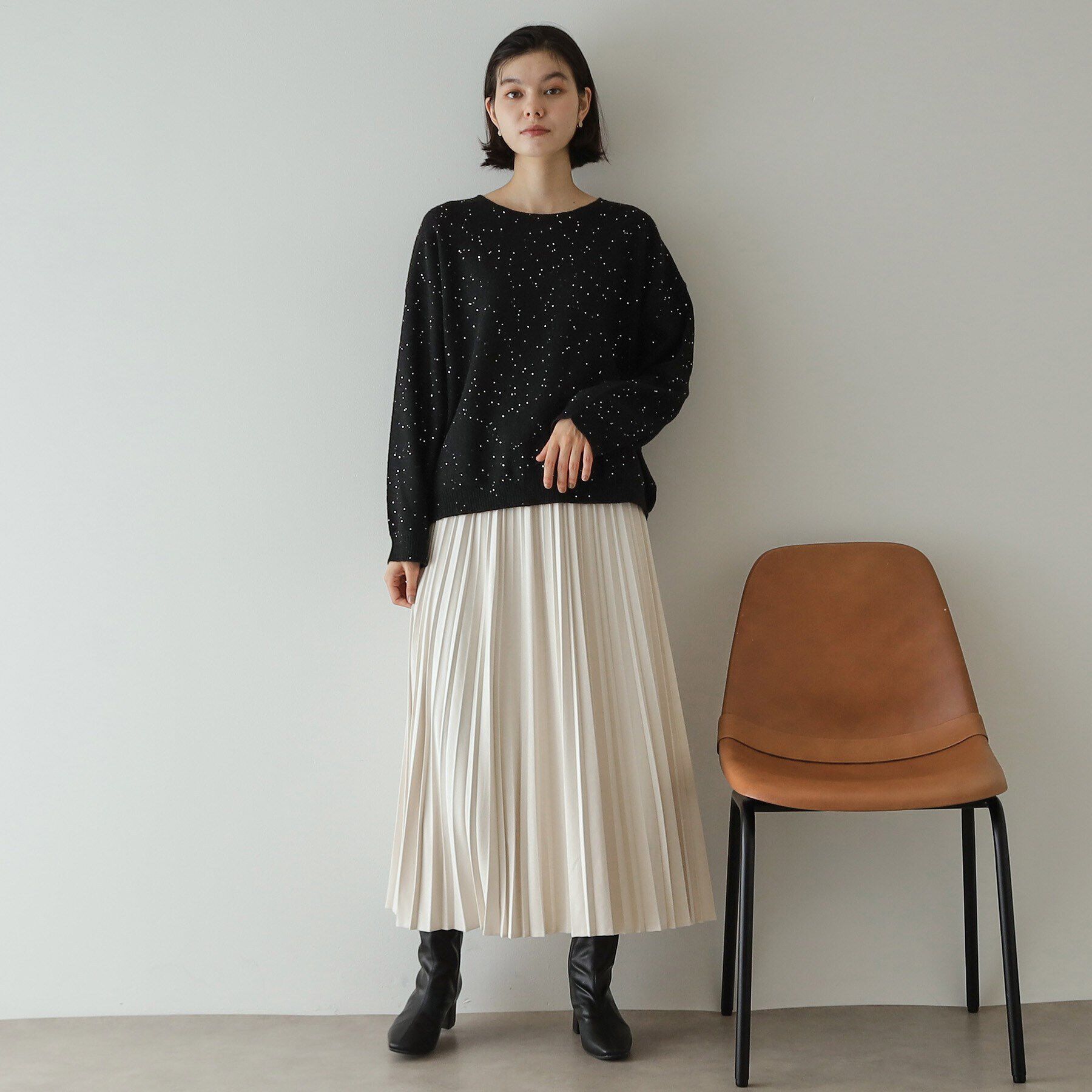 OPAQUE.CLIP「スパンコールラメ ボートネックニット【洗濯機洗い可】」|ニット・セーター|