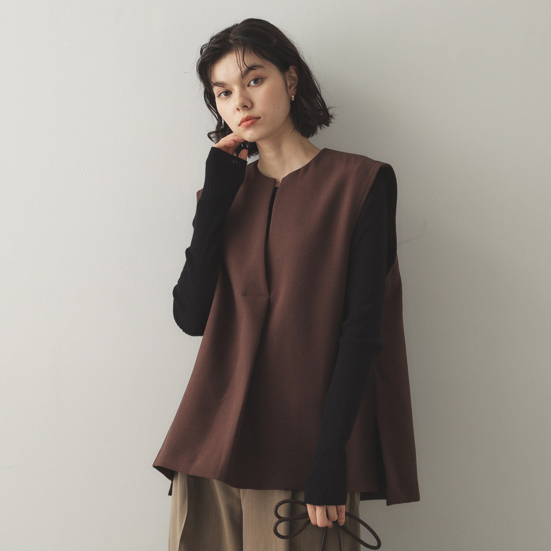 OPAQUE.CLIP「《ツインセット》スキッパーベスト&times;リブタートルニット【洗濯機洗い可】」|その他|