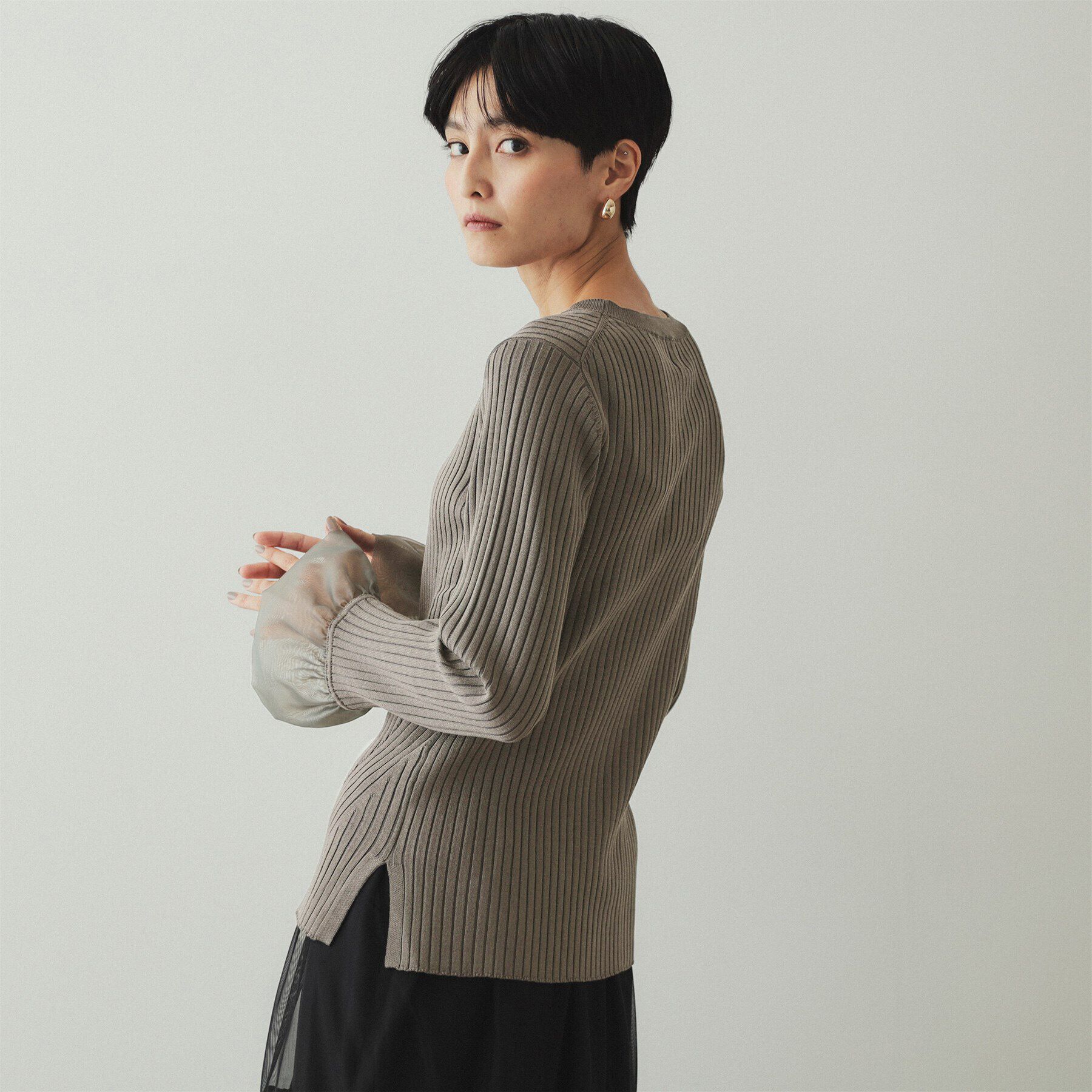 OPAQUE.CLIP「バルーンスリーブ リブニット【洗濯機洗い可】」|ニット・セーター|