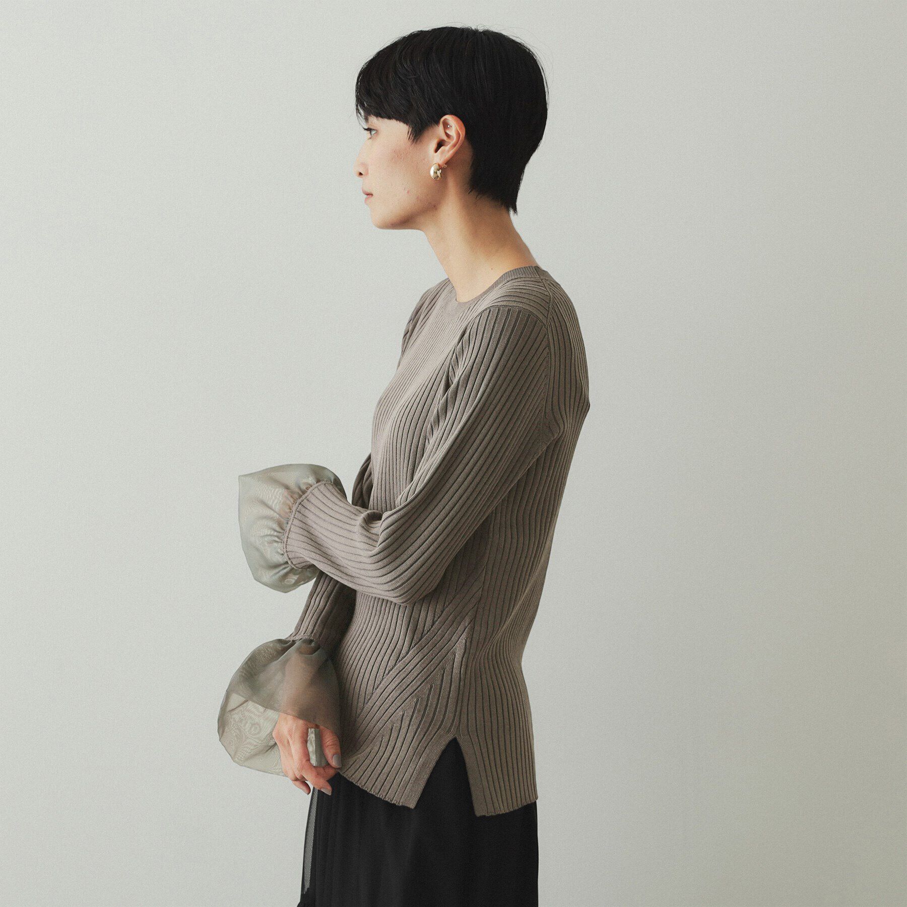OPAQUE.CLIP「バルーンスリーブ リブニット【洗濯機洗い可】」|ニット・セーター|