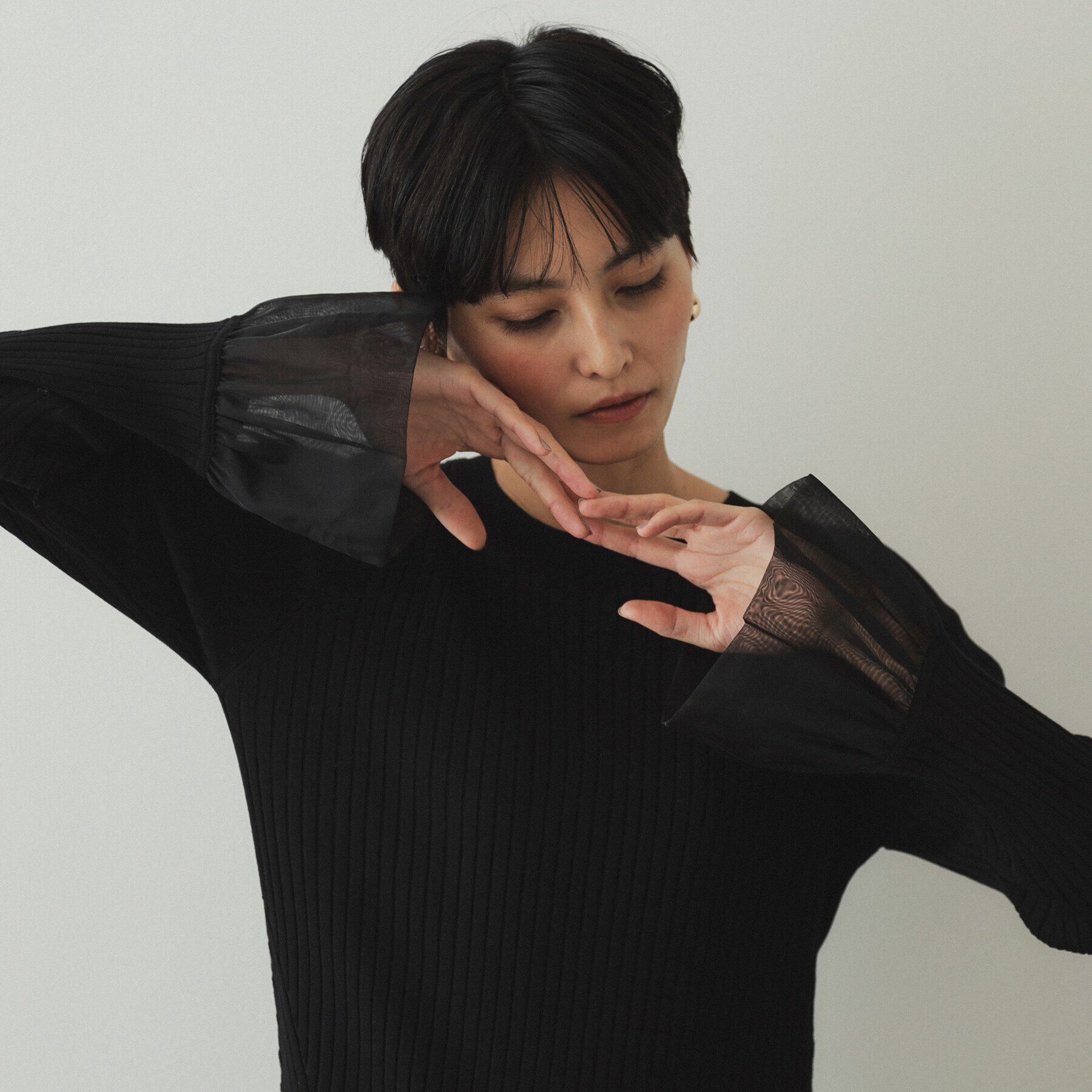 OPAQUE.CLIP「バルーンスリーブ リブニット【洗濯機洗い可】」|ニット・セーター|